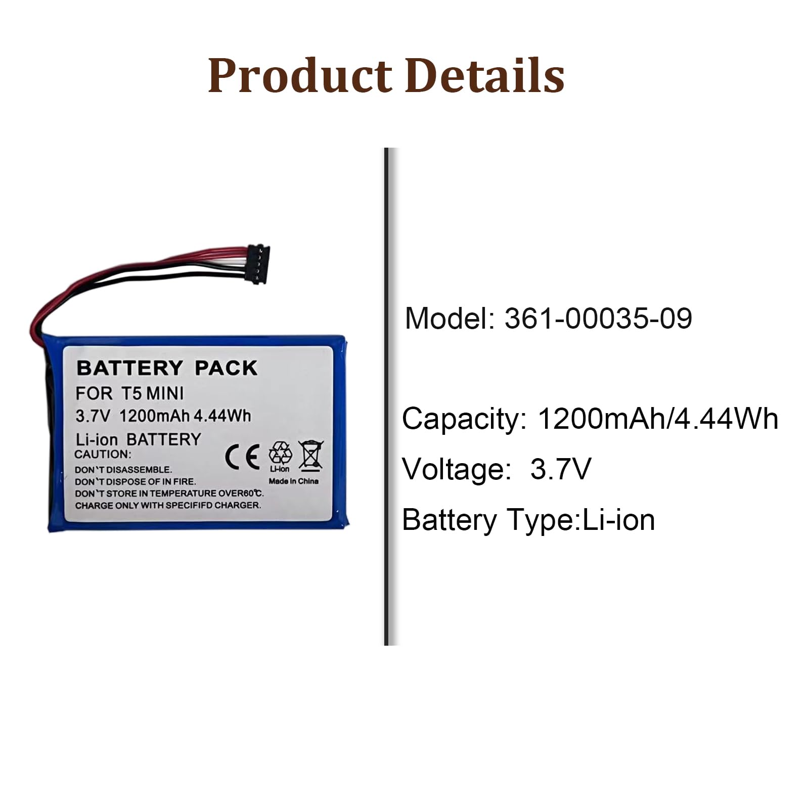 Batterie de rechange 361-00035-09 compatible avec Gar-min T5 mini, TT15 Mini Tracking Dog Collar 010-11828-40, 361-00035-16