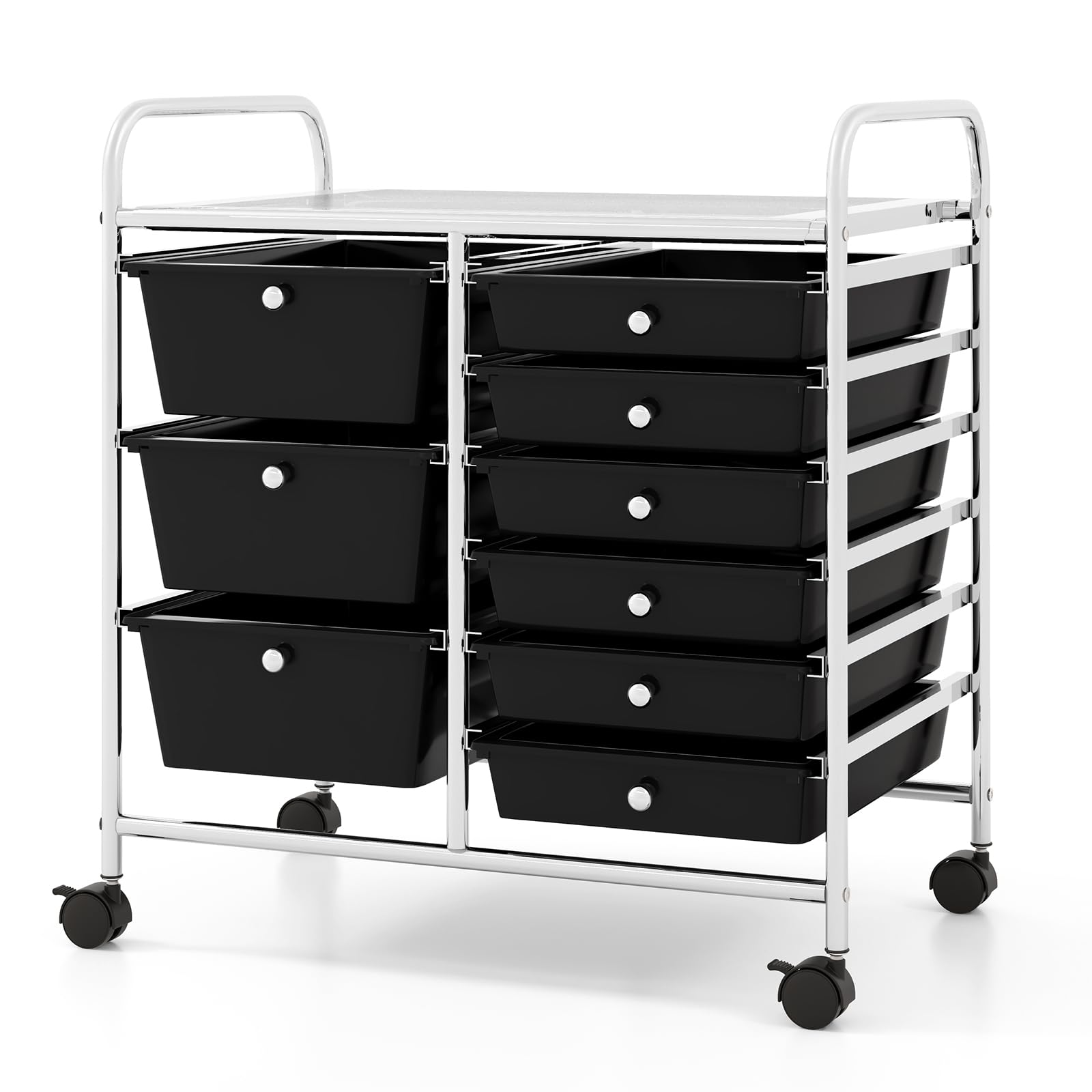 COSTWAY Rolling Storage Cart with 9 Drawer, Utility Cart with Metal Frame