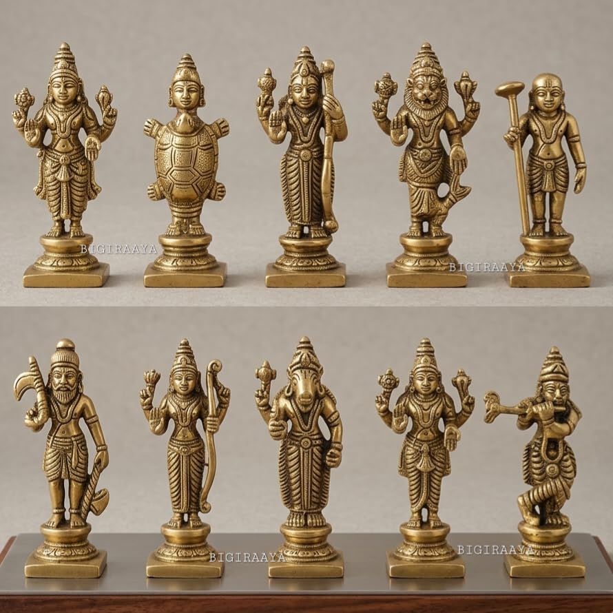 Brass Vishnu Das Avatar Dashavatar Dasavathara Dasavatharam Narayana Ten Incarnations Wall Hanging Idols Statue Murti (1000 Grams)-image-41