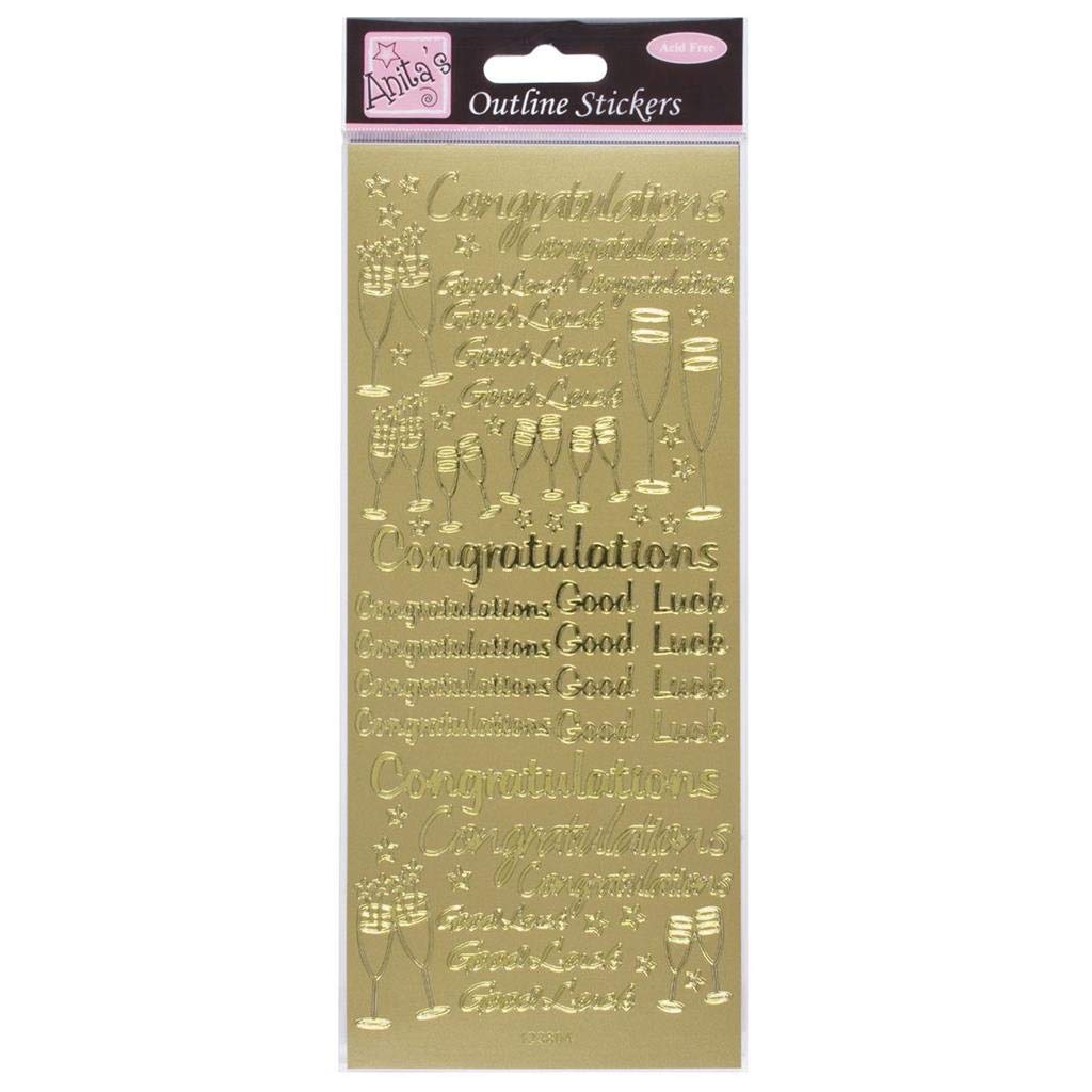 Anita's Gold Outline Stickers, Congratulations, For Scrapbooking, Card Making, Kids Play, Homework, Art, Craft, Embelish, Decorative, Paper, Card, Glass, Metal, Plastic, Foam