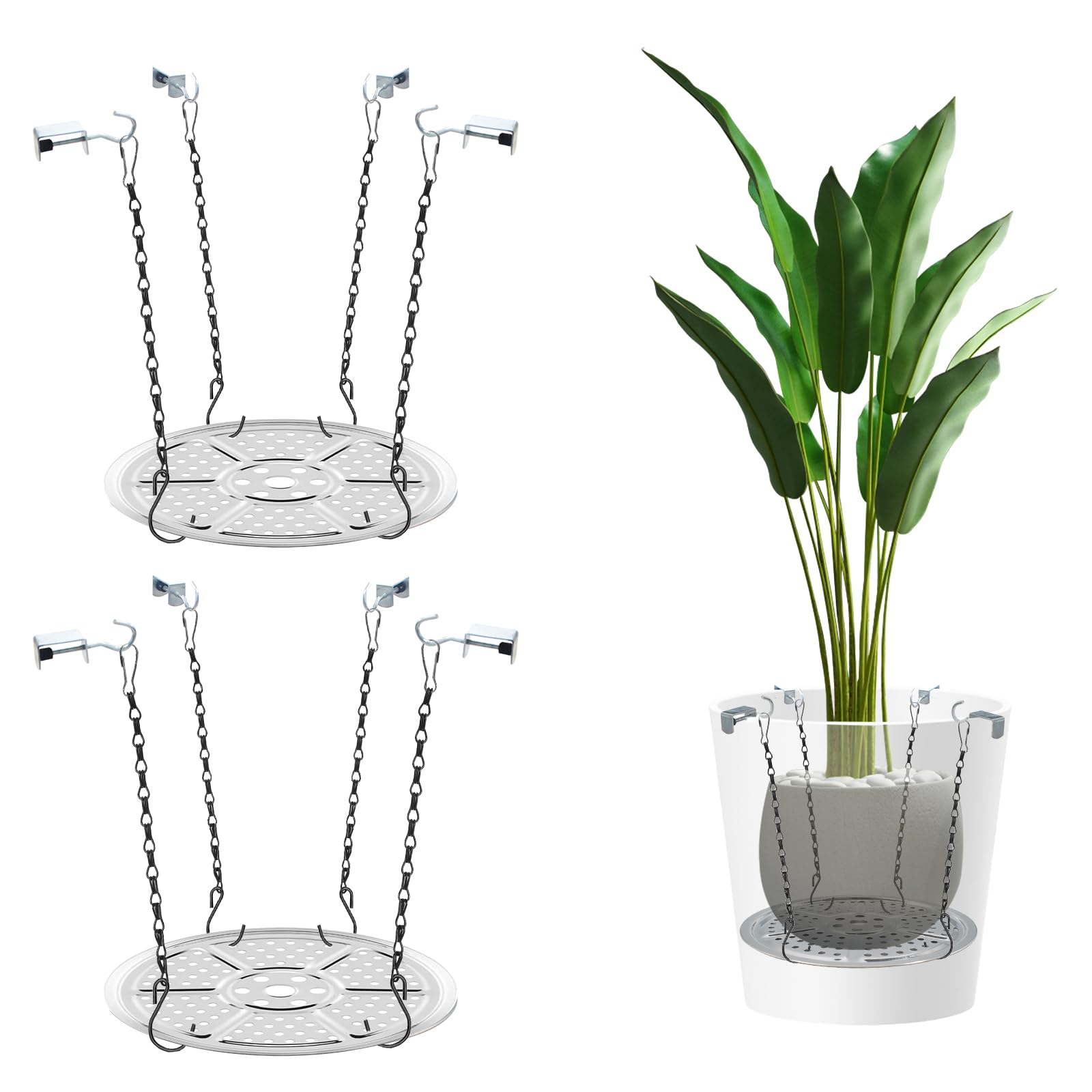MiDube 2 Sets Stainless Steel Adjustable Height Planter Inserts, 23.2cm Flower Pot Risers Plant Lift Insert for Large Pot