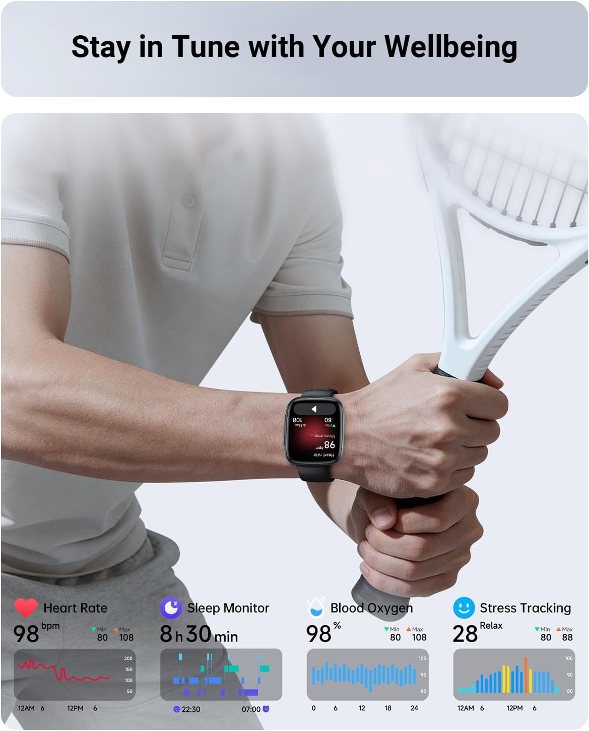 Gydom Smart Watch for Women/Men, 1.85" AMOLED Vivid Smartwatch Compatible iPhone/Samsung/Android (Bluetooth Call), 120+ Sport Modes Fitness Tracker with Heart Rate/Sleep/SpO2 Monitor, 3ATM Waterproof