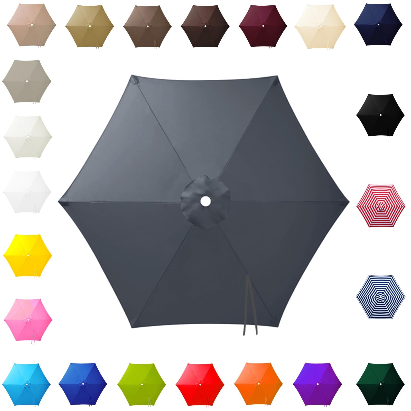 3.0m Replacement Parasol Canopy for 6 Arms, 2m-3m Patio Umbrella Cloth, Waterproof Outdoor Garden Canopy, Beach Parasols Covers, Fabric Sun Shade Top Only, for Pool Lawn(Gray,2.80m/9.2ft) — image 1