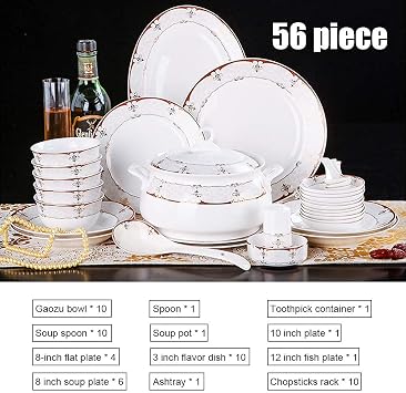 Ceramics Dinnerware Set, 56 Pieces Luxury Bone China Dinner Sets/Porcelain Combination Set - Plates and Bowls Sets for Wedding Gifts