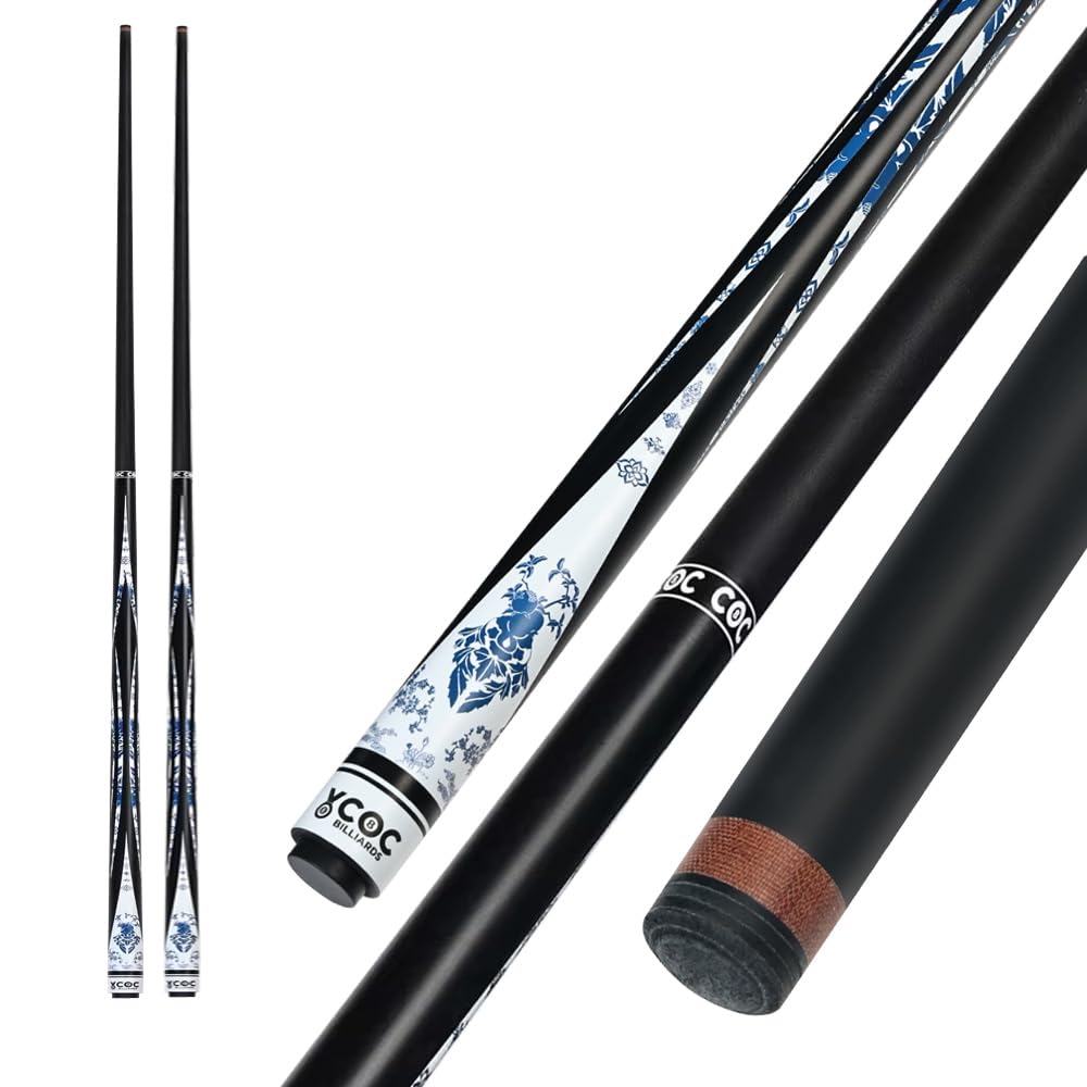 HTDRE Pool Cue Set 58" 2 Piece Carbon Fibre Through Cues 13MM Tip Professional Billiard Table Cues Set Of 2