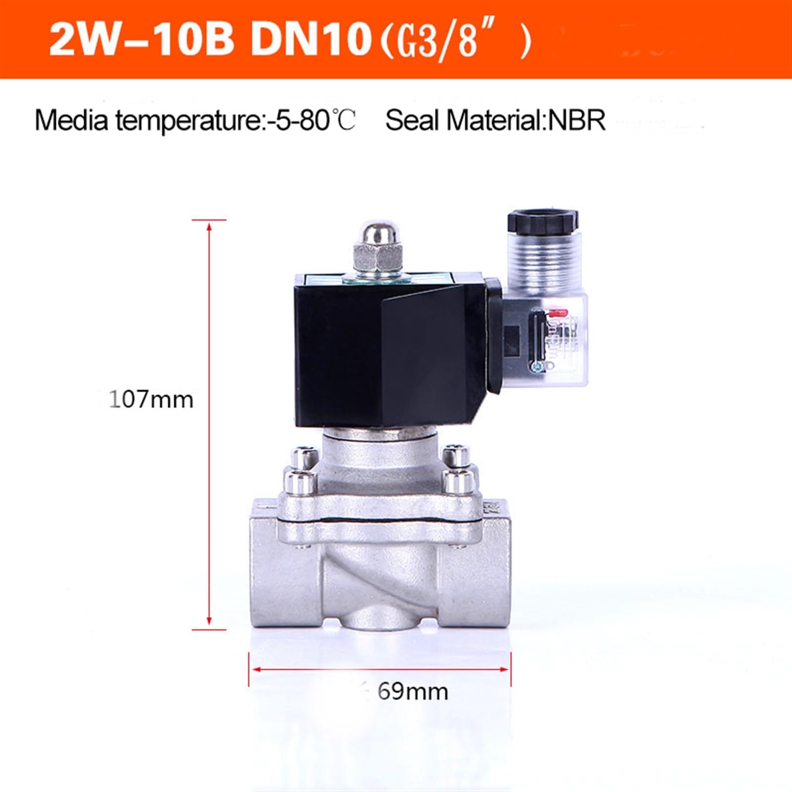DN10 3/8 pulgadas 12 V 110 220 24 agua gas electroválvula para acero inoxidable 1 pieza (12vdc-viton-seal, NPT)