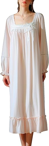 Pansleejoy Cotton Vintage Nightgowns for Women Victorian Sleepwear Princess Loun