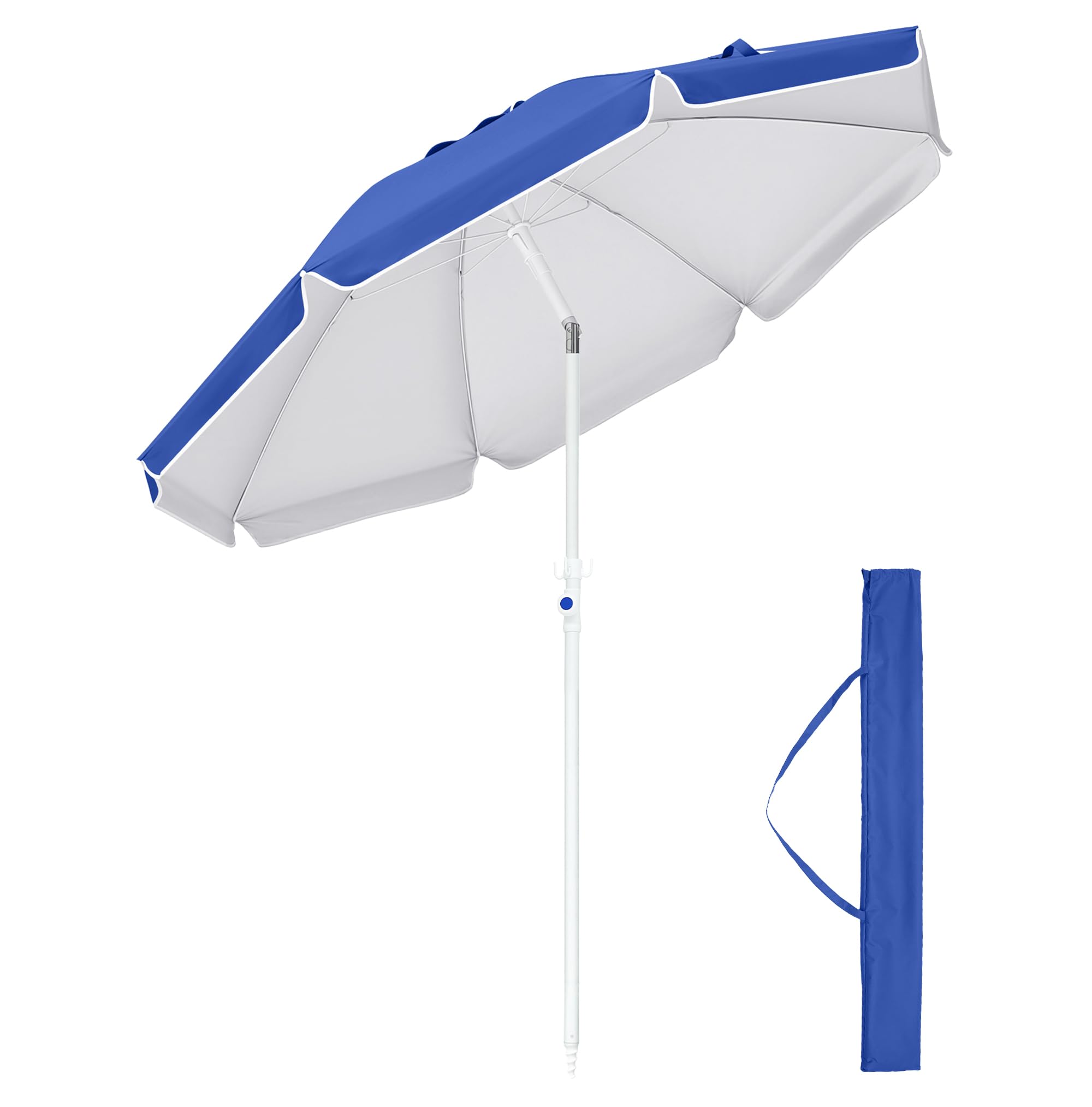 Palawano 1.6M Parasol Plage Inclinable Anti UV et Vent, Parasol de Jardin Exterieur UPF 50+, Ombre Solaire Extérieure Portable pour Jardin, Plage, Piscine, Patio (Bleu Clair)
