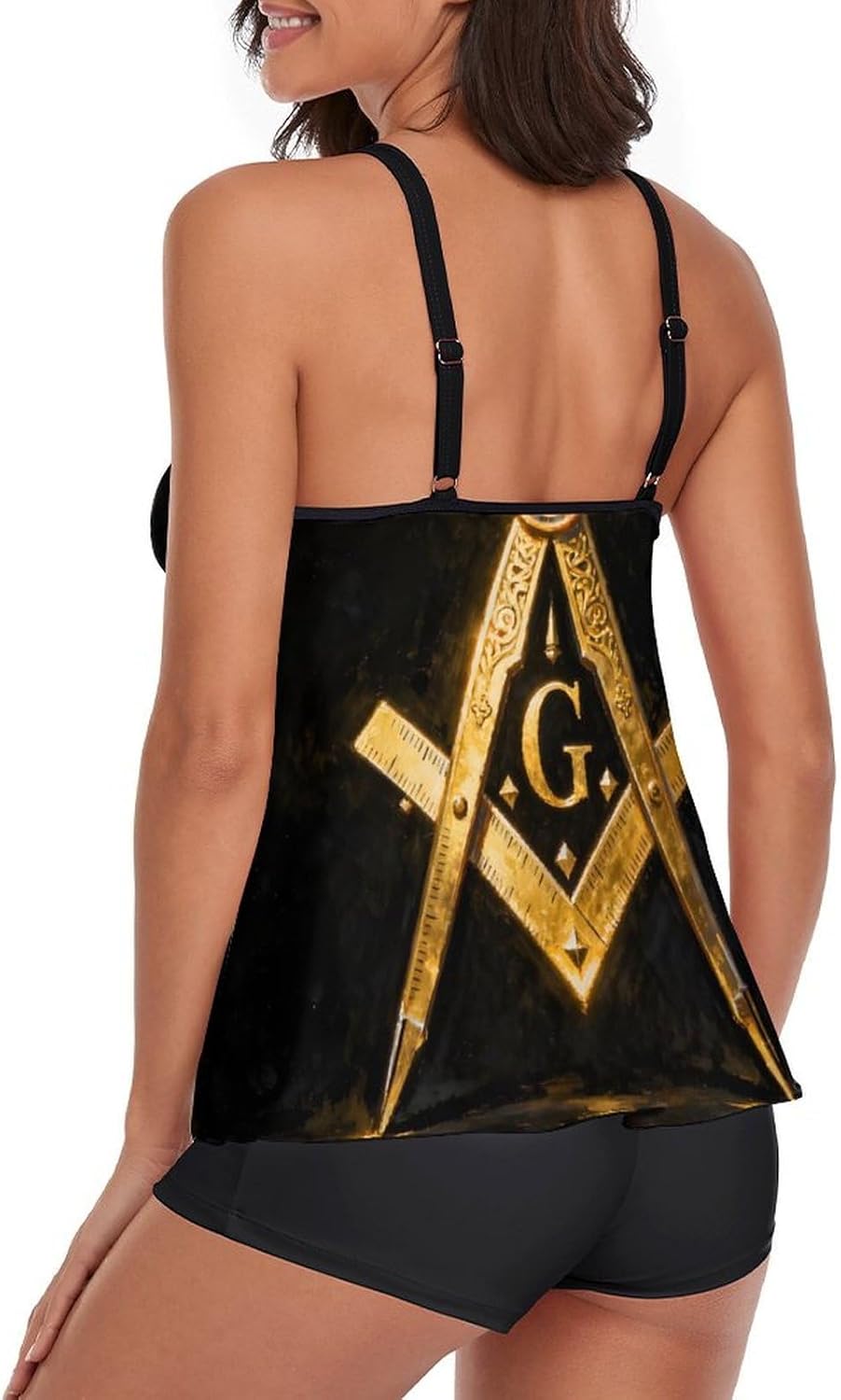 Women's Modest Tankini Bathing Suits, Tummy Control Tankini Top with High Waisted Shorts