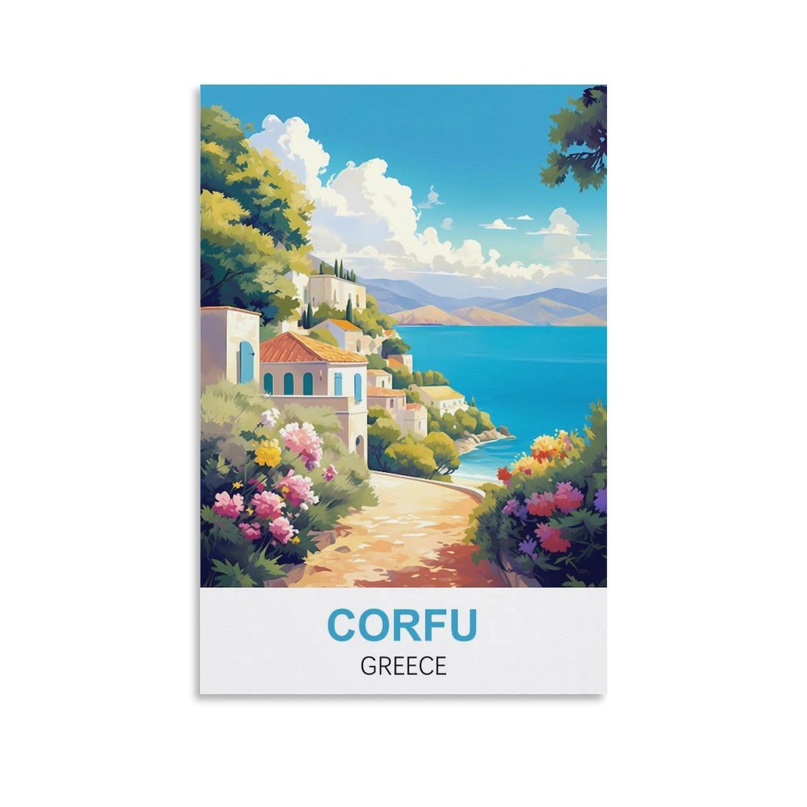 Hnrojico Unframe-Style Corfu Greece Vintage Travel Poster 12X18inch(30X45cm) Canvas Wall Art Poster Prints