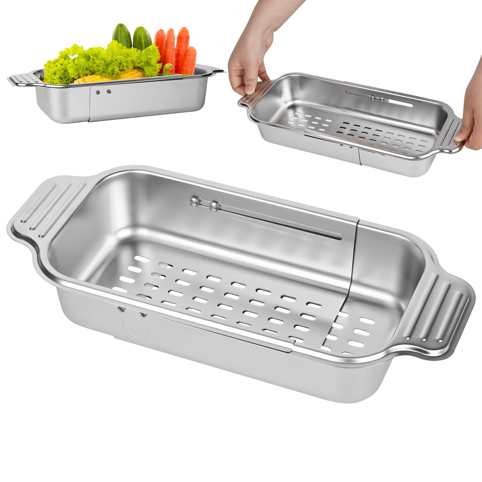 YYTECH Edelstahl Sieb für die Spüle ausziehbar, Siebkorb über Spüle Spülbecken Sieb, Küchensieb, Siebkorb Spüles, Nudelsieb zum Abgießen zum Waschen von Gemüse
