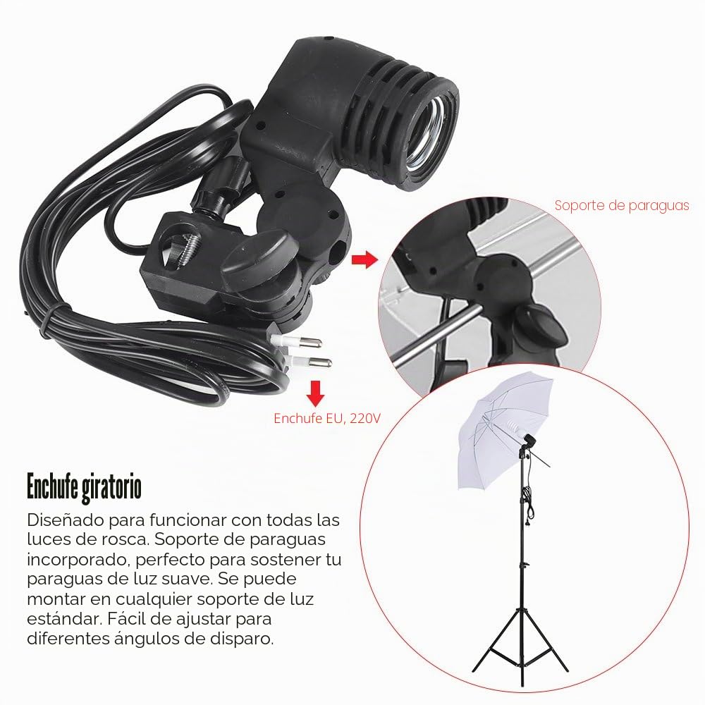 Andoer Kit de Fotografía, 2 Softbox 50x70cm, 2 Bombillas de 135W y 2 de 45W, 3 Fondo de Blanco, Negro, Verde, Sistema de Soporte de 2x3m para Retratos y Videos