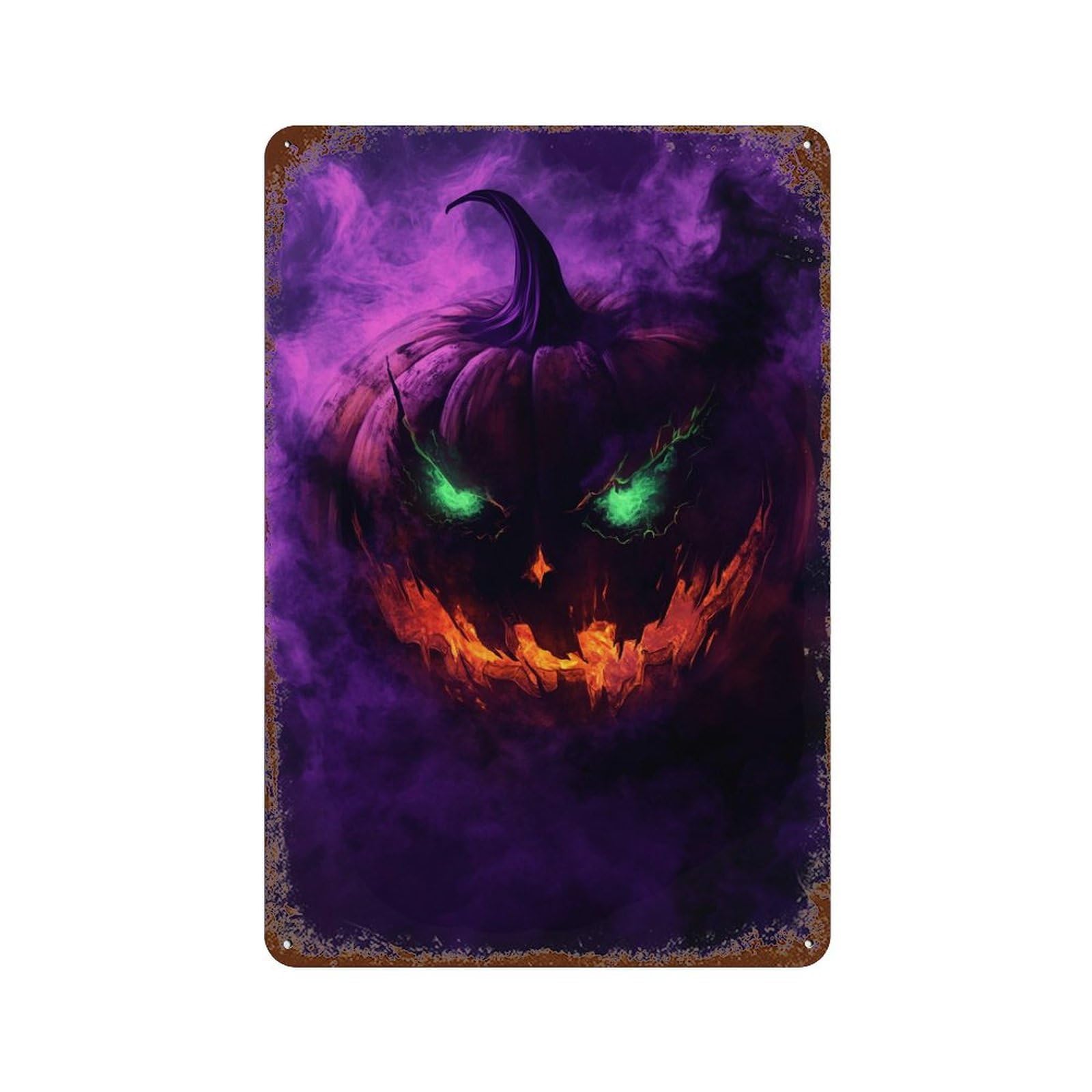 Decorative Tin Sign with Halloween Pumpkin Horror Artwork Design 11.8"x7.9", for Farmhouse, Kitchen And Entryway Decor, Decorative Metal Wall Art