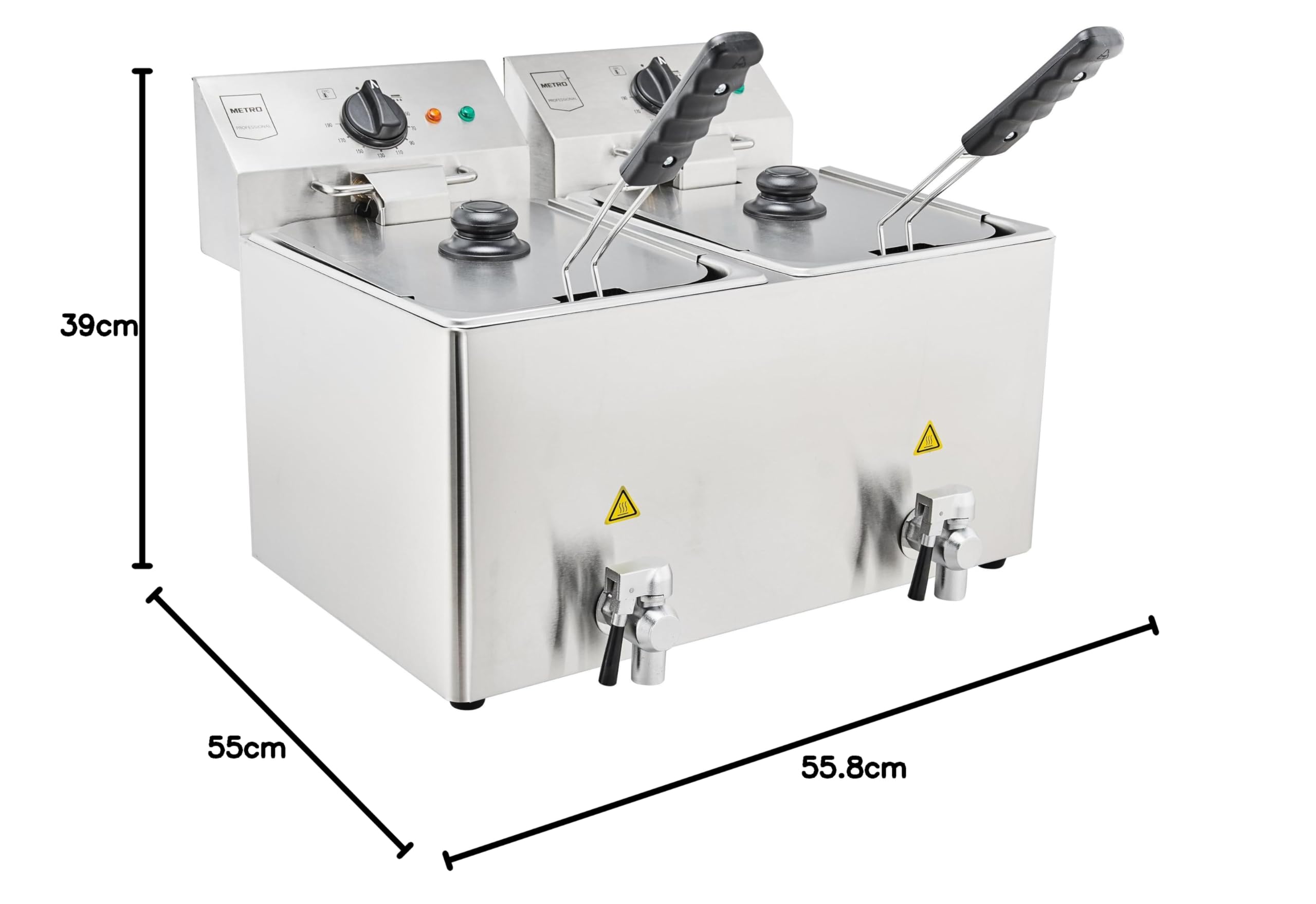 METRO Professional Elektrische Fritteuse GDF3028, Doppelkammer, Edelstahl Fritteuse, 2 x 8 Liter, 2 x 3250 W, schnelle Erhitzung, mit Deckel, Sicherheitsthermostat, Kaltzone, rutschfeste Füße