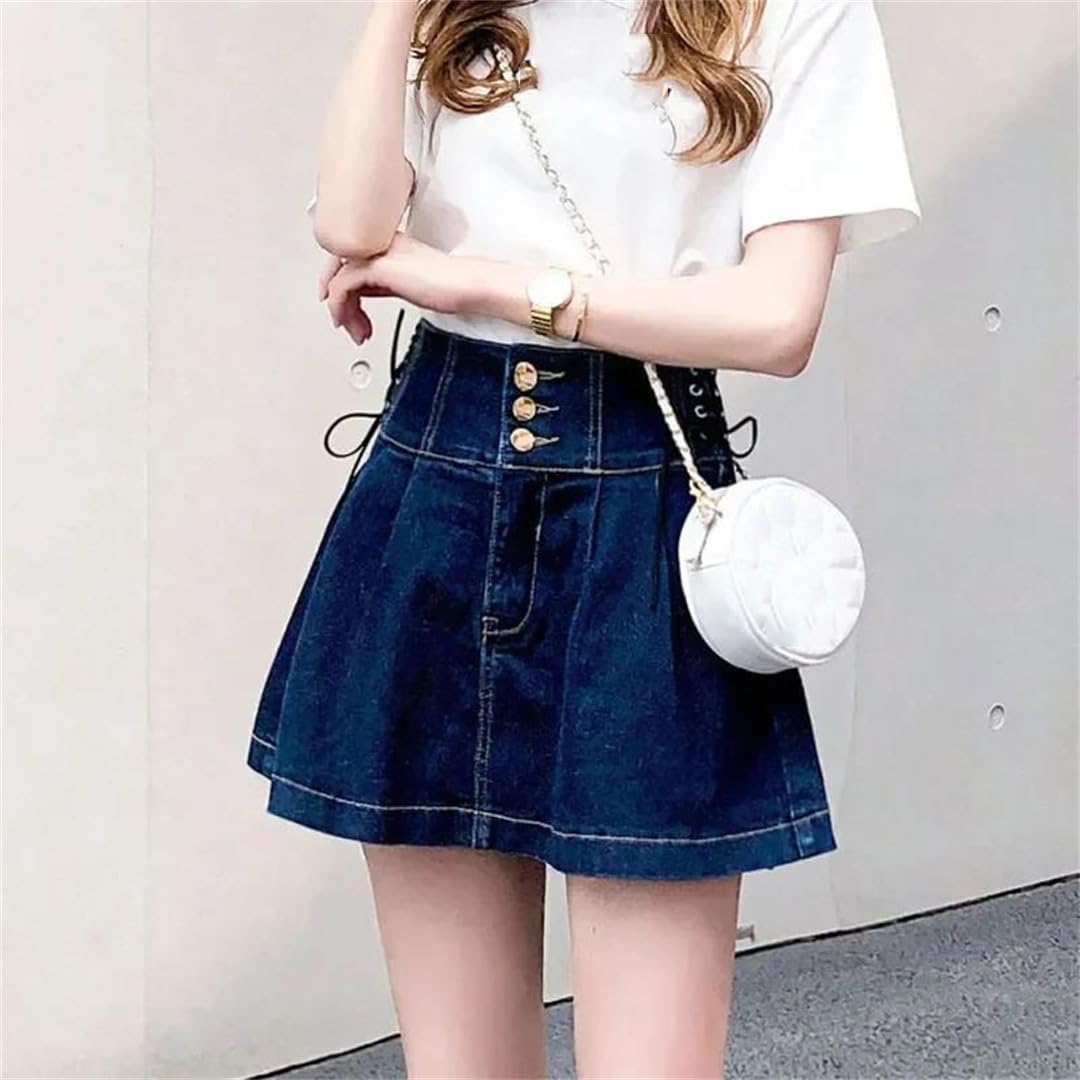 Gonne corte in denim a vita alta da donna con lacci gonna svasata streetwear gonne a pieghe abbinate a tutto