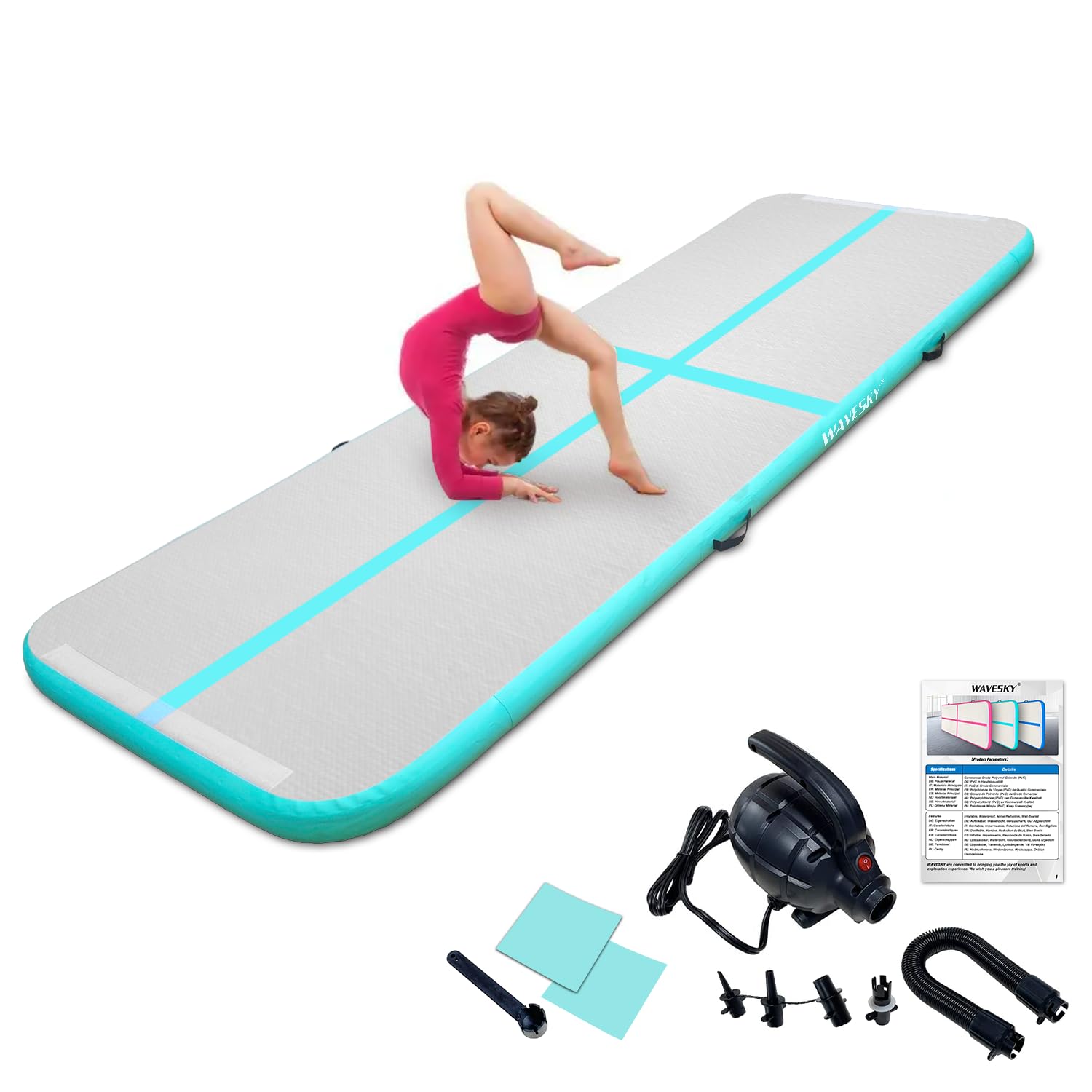 Aufblasbare Air Matte Tumble Track, 3m/4m/5m Tumbling Matte Turnmatte, 10cm hoch rutschfeste Gymnastikmatte für Zuhause, Outdoor, Fitness, Yoga, Training, Cheerleading