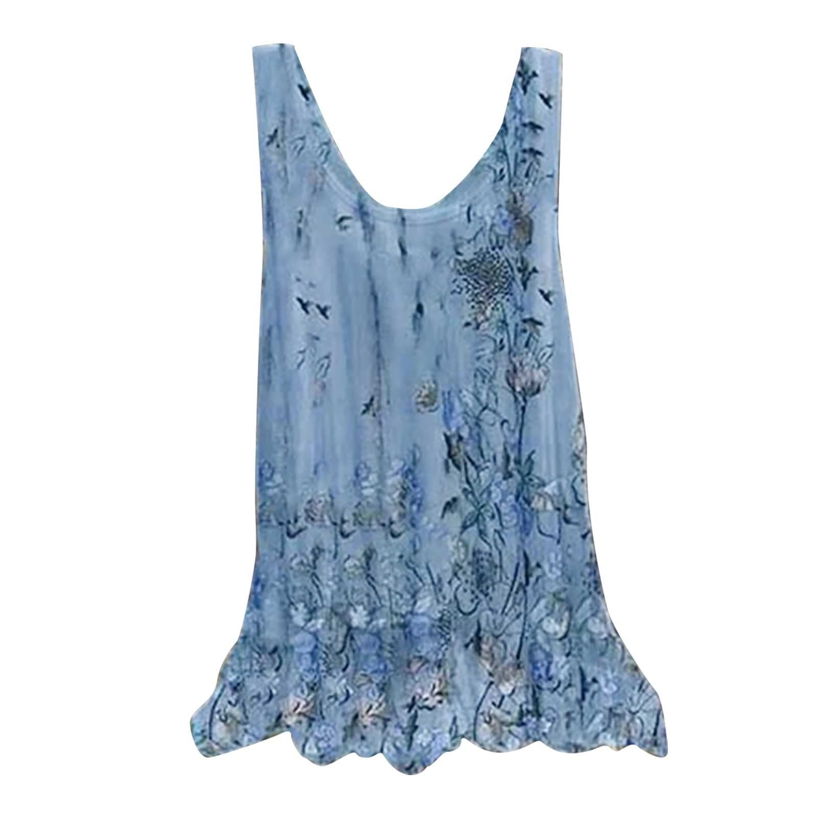 NUSGEAR Camisetas sin Manga Mujer Verano Gasa Moda Estampado Flores Chaleco Casual Camisetas de Tirantes Tank Tops Cuello Redondo Camisola Fiesta Playa Camisa Suelto Basic tee 2024