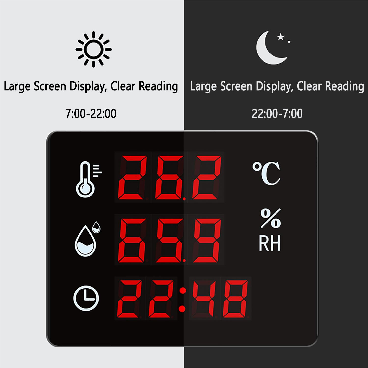 Thermomètre-hygromètre Numérique Industriel avec Grand Écran LED, Angle De Vision De 45°, Plage De Mesure De -40 À 120 °C pour Serres, Camping-Cars, Congélateurs Et Pièces