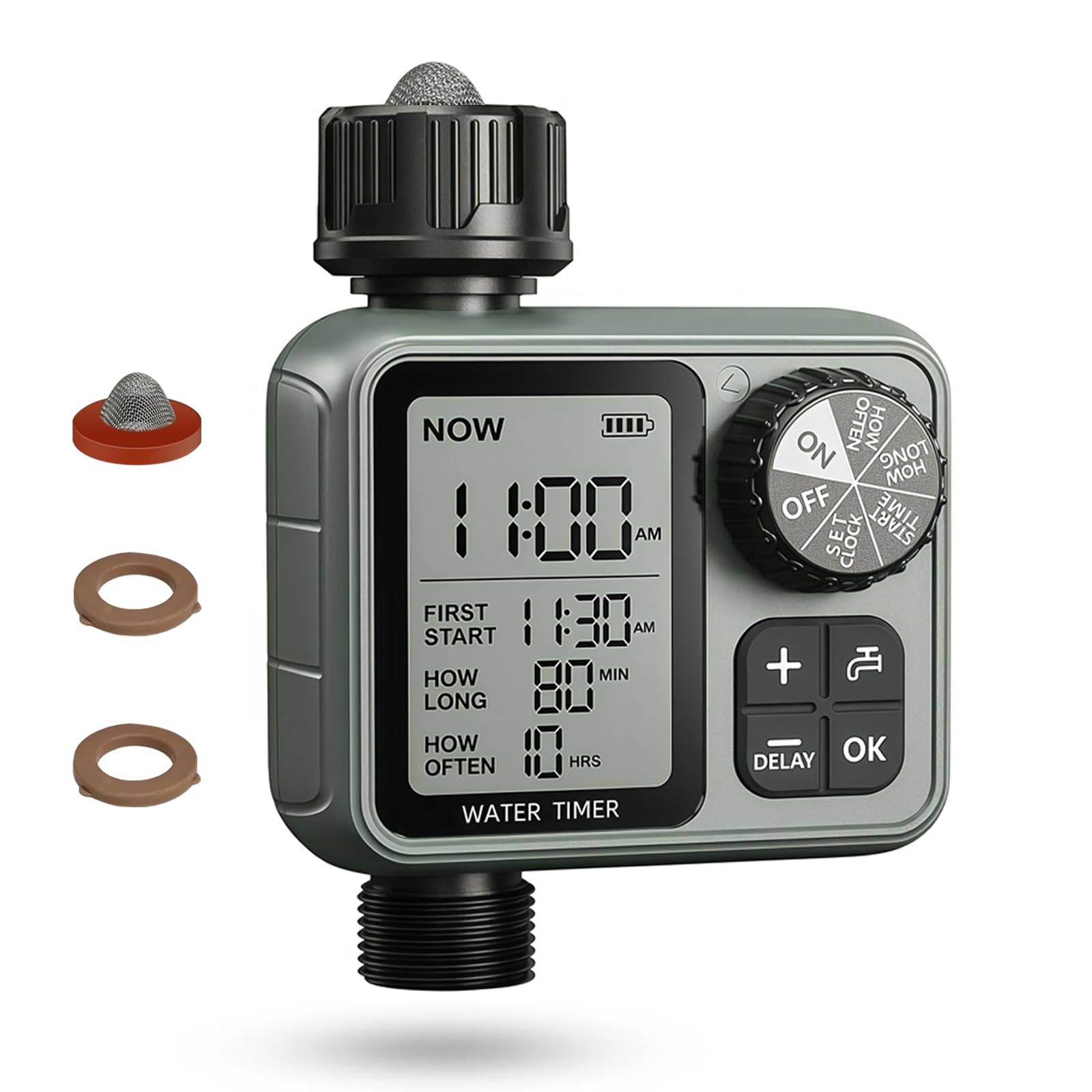 Timer irrigatore per tubo da giardino – Regolatore di irrigazione automatico con ritardo pioggia e modalità manuale, timer programmabile per tubo dell'acqua per prato, cortile, irrigazione a goccia