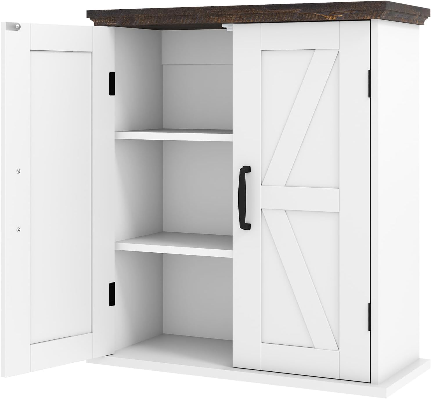 GIANTEX Armario de Pared para Baño, Mueble Colgante con 2 Puertas y 2 Estantes Ajustables, Estilo Granero, 53,5 x 22,5 x 60 cm, Organizador para Cocina, Entrada, Lavandería
