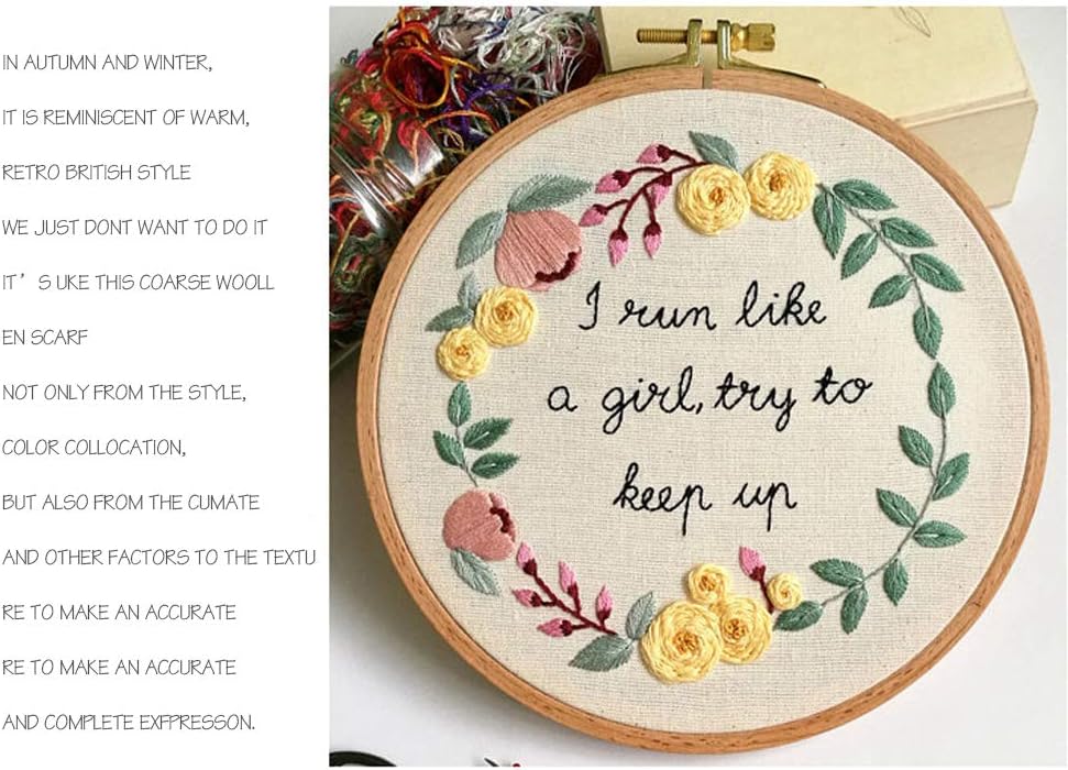 2 Pack Embroidery Starter Kit with Pattern, Stamped Embroidery Kit Including Embroidery Cloth with Pattern, Bamboo Embroidery Hoop, Color Threads Needle Kit