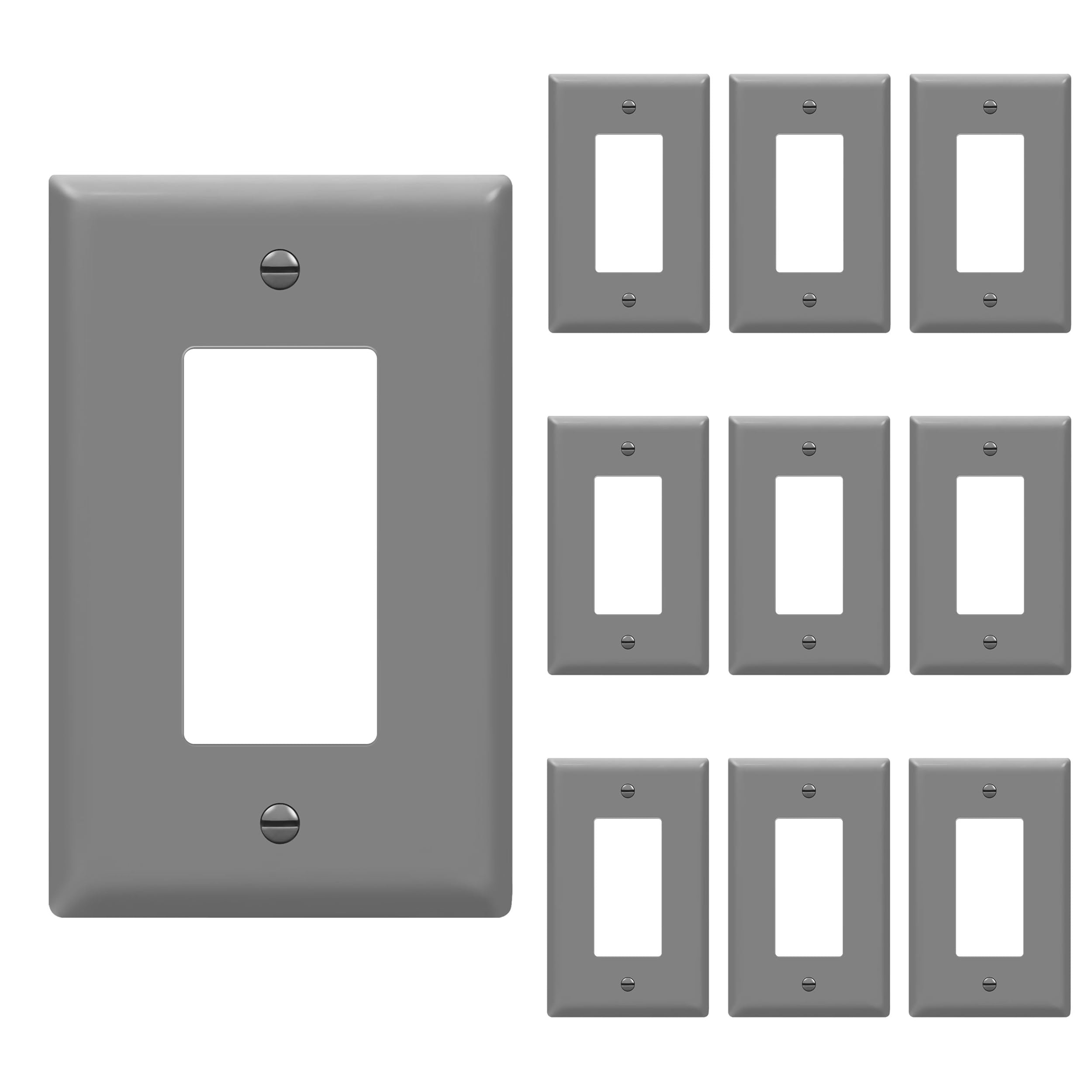 ENERLITES 1-Gang Gray Mid-Size Decorator Switch Outlet Wall Plate, 10 Pack