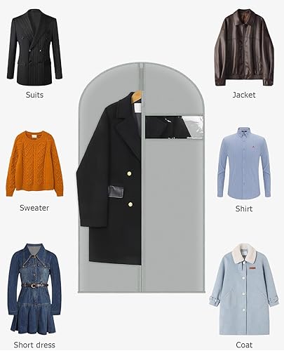 Miniatura 5 de Bolsas de ropa de 24 x 43 pulgadas, 9 paquetes de PEVA (70GSM) bolsas de traje para trajes de almacenamiento, camisetas y chaquetas, fundas de traje