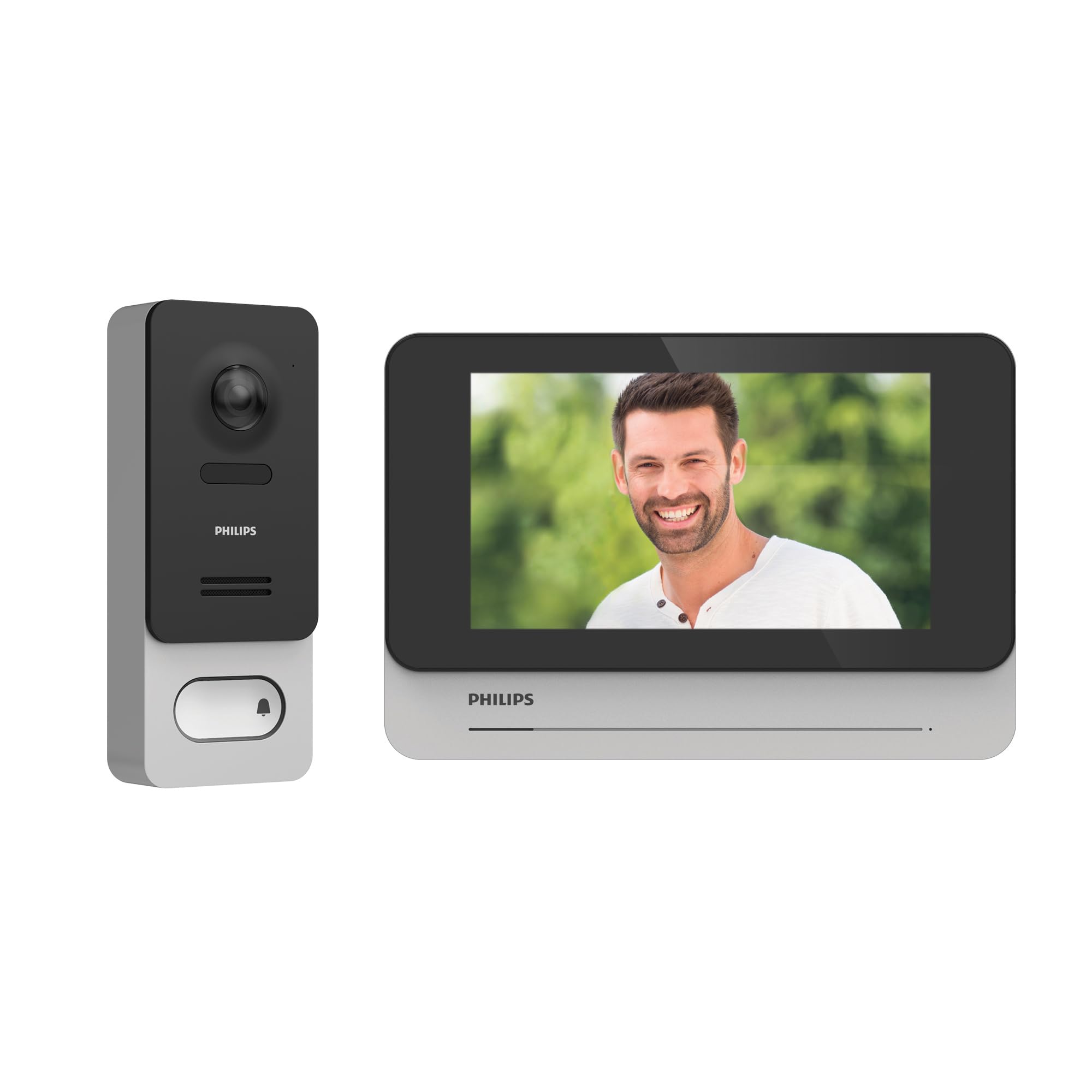 PHILIPS WelcomeEye Wireless, Visiophone Connecté sans Fil, Interphone Vidéo Batterie Rechargeable, Écran Tactile 7 Pouces, Portée 350m, Caméra 1080p Vision Nocturne, Application Smartphone, Noir