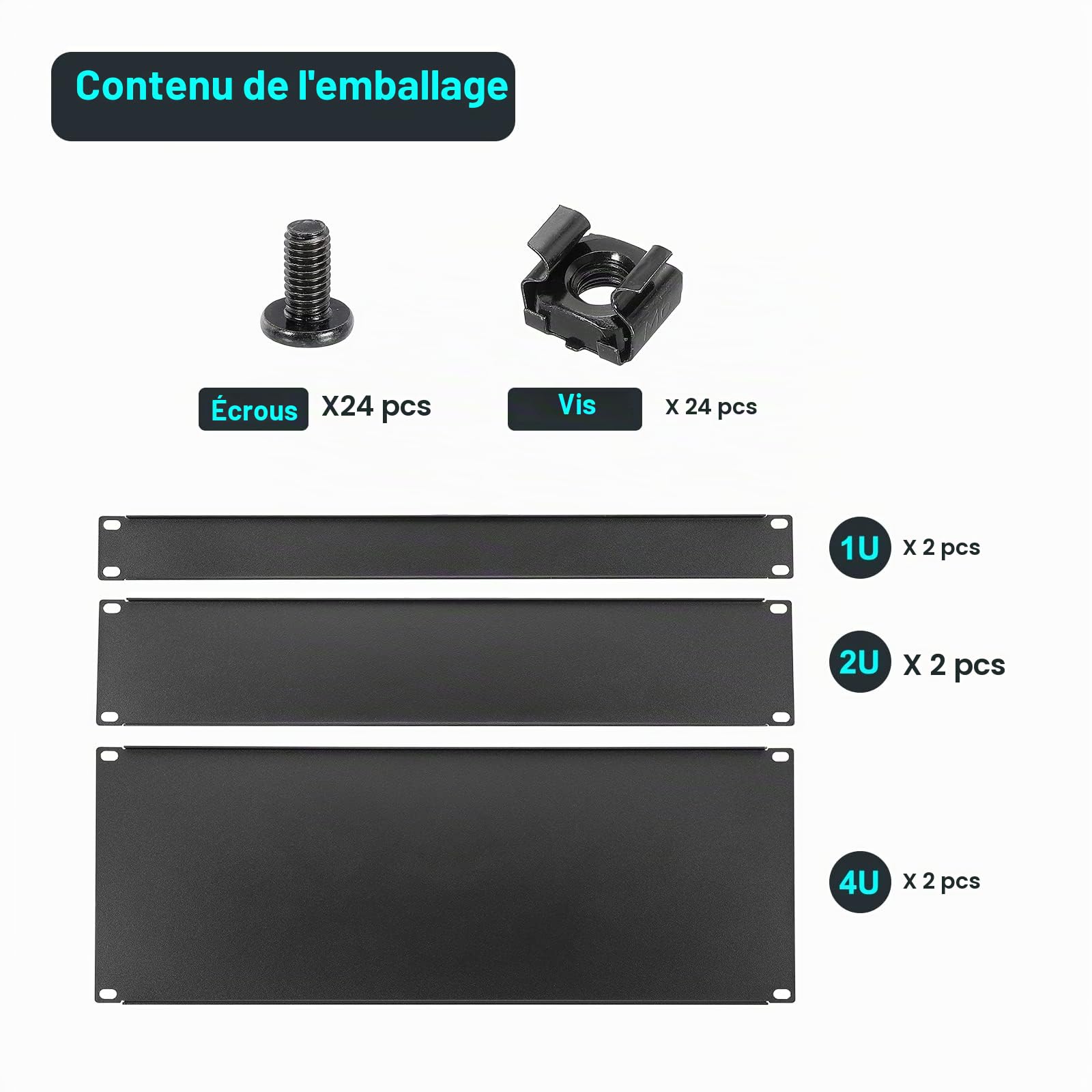 PATIKIL 2 Set 1U,2U,4U Vierges Panneau Métal Support Mont 19 Pouce Noir | Remplisseur Panneau Mont Espaceur Support vierges Panneau Kit pour Enceinte Serveur Support Cabinet