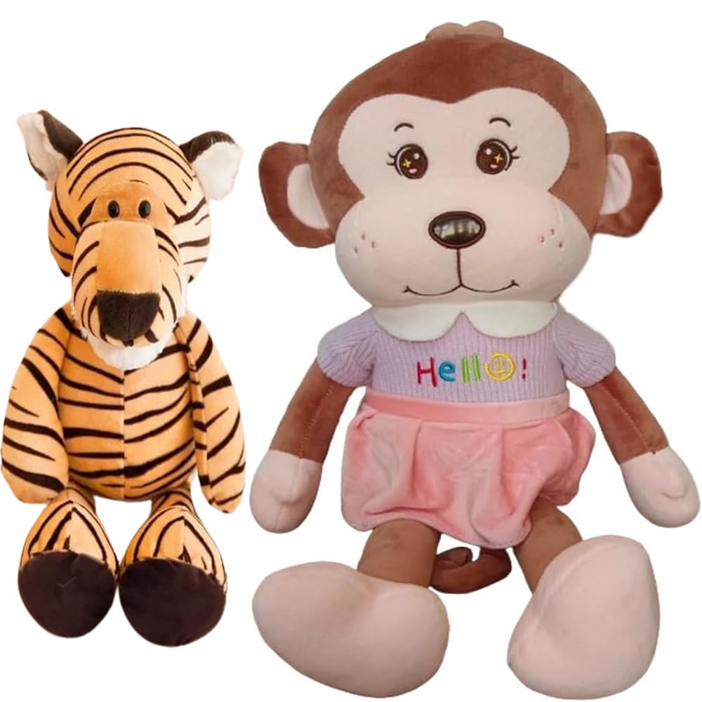 Shine ToyZone Monkey Suffed Animal Toy, Big Monkey Soft Doll For Girls 50-cm/(19.6 Inches) With 30 Cm Tiger Kids Soft Toy, Combo Gift Offer Of Stuffed Toy,Large Monkey Toy And Cute Tiger Plush Toy