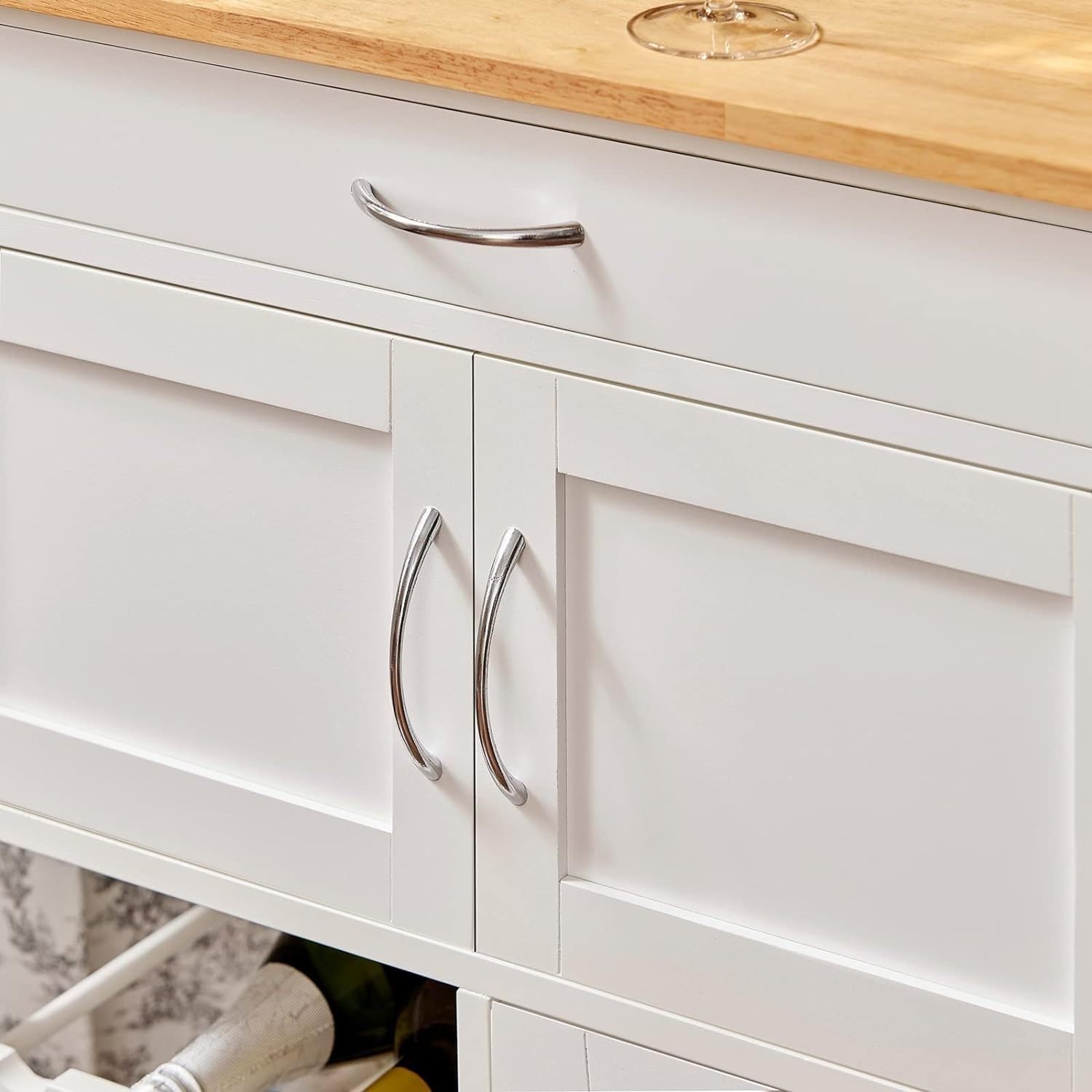 Kitchen Carts Rolling Island Serving Cart Storage Cabinet with Wine Rack