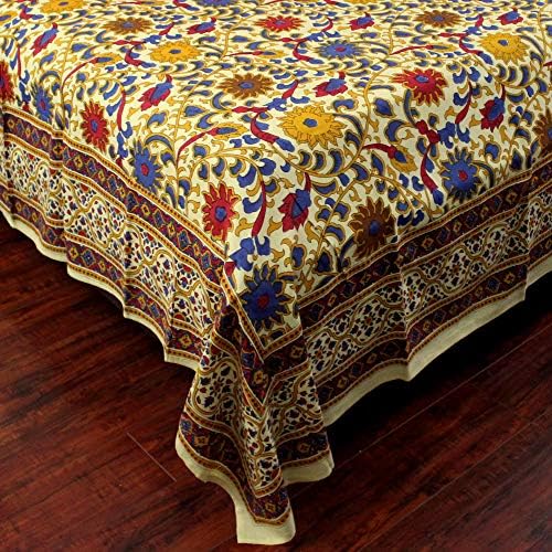 Seller photo: India Arts Bedspread Cotton Sunflower Print, Yellow, Approx 106" x 106"