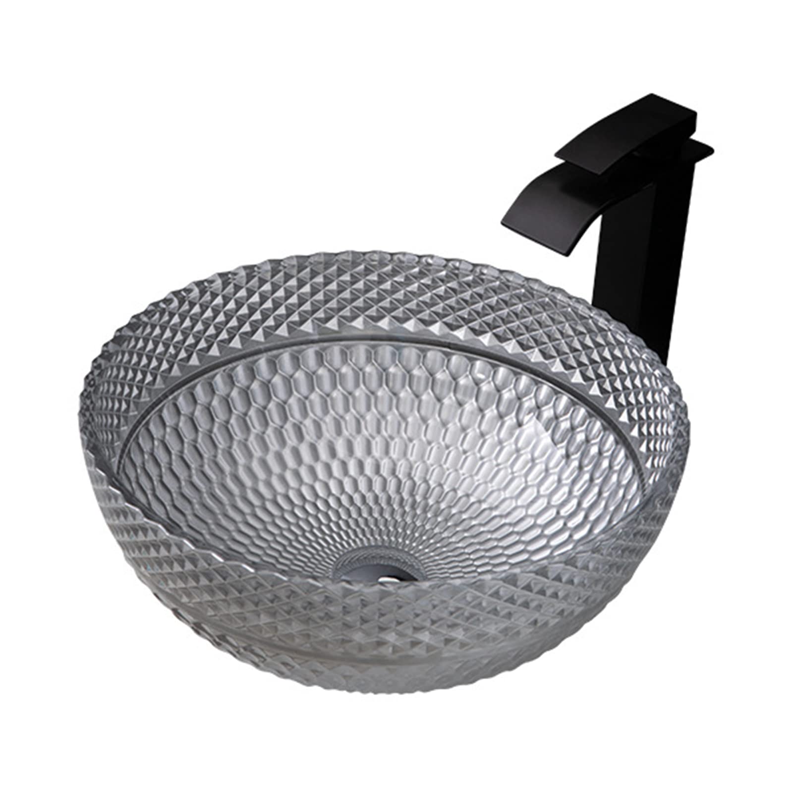 WOTZOV Tempered Glass Vessel Sink With Waterfall Faucet Artistic Vanity Countertop Installation,Yellowb,Yellowb,Silver B