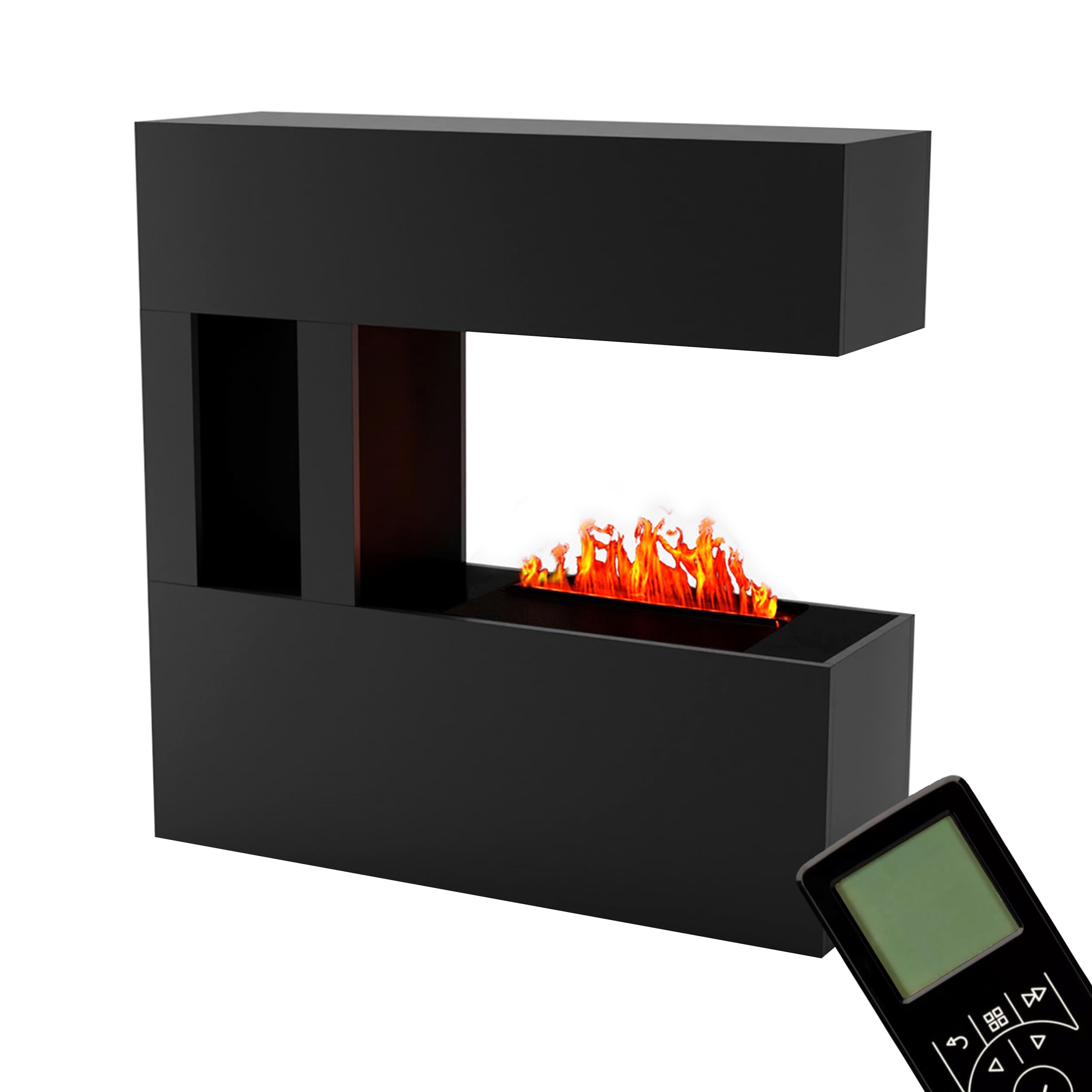 GLOW FIRE Caminetto a vapore acqueo SCHILLER POCKET - Caminetto elettrico con fiamme 3D LED realistiche, effetto crepitio, telecomando, 120x120 cm - Opti-Myst 500, Nero