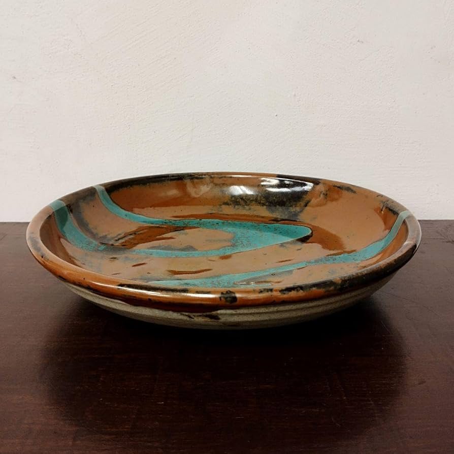 Amazon.co.jp: 益子焼 柿釉青流描大鉢 大皿 直径 約30cm 高さ 約