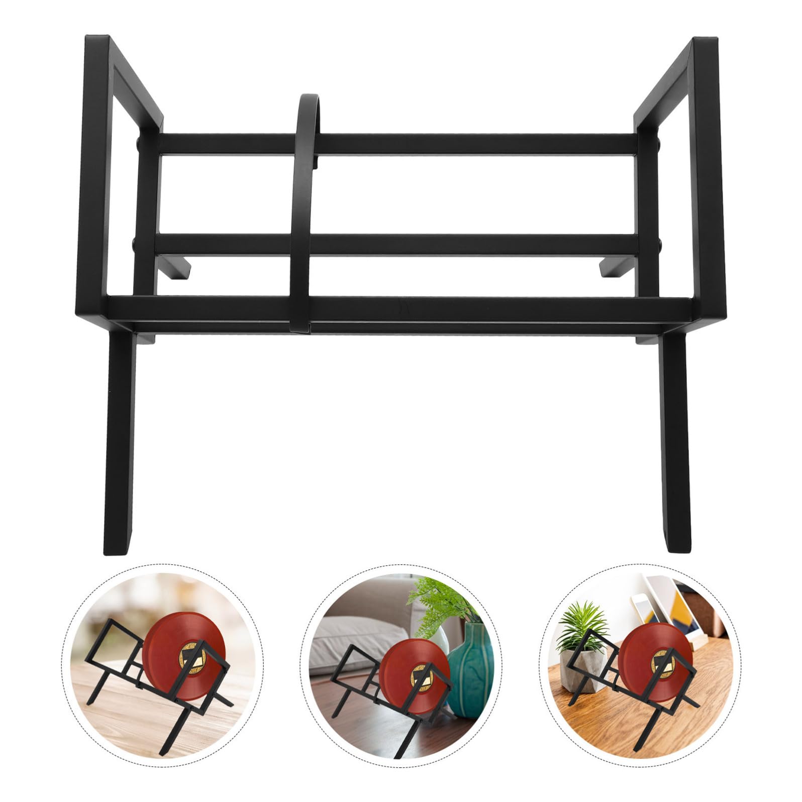 Supporto Espositore Dischi Design in in Ferro Vinile e Nero per Stabile Moderno per CD e Vinili per Casa e Ufficio