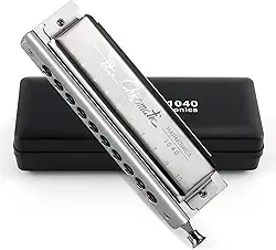 SWAN Gaita cromática 10 furos Deluxe Harmonica C chave com controle deslizante e válvula - 10 furos 40 tons para adultos iniciantes estudantes - Chave de gaita profissional de C, prata polida