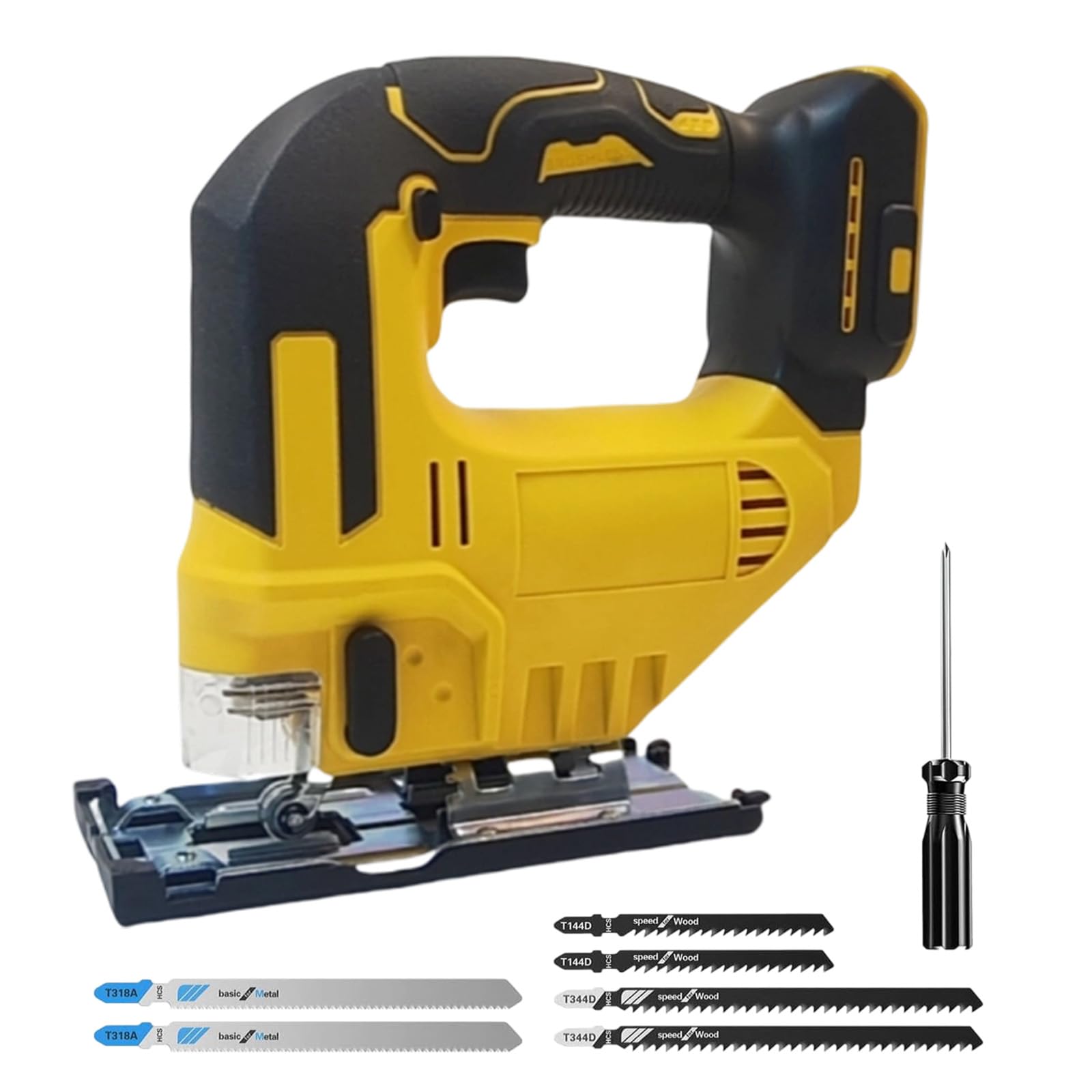 Sierra De Calar sin Cable Compatible con Batería Dewalt de 20V, 2700 rpm | 750W, Sierra de Calar Eléctrica con 6 Cuchillas de Repuesto, Corte en Angulo de 0°-50° para Metal, PVC, Madera, Plástico