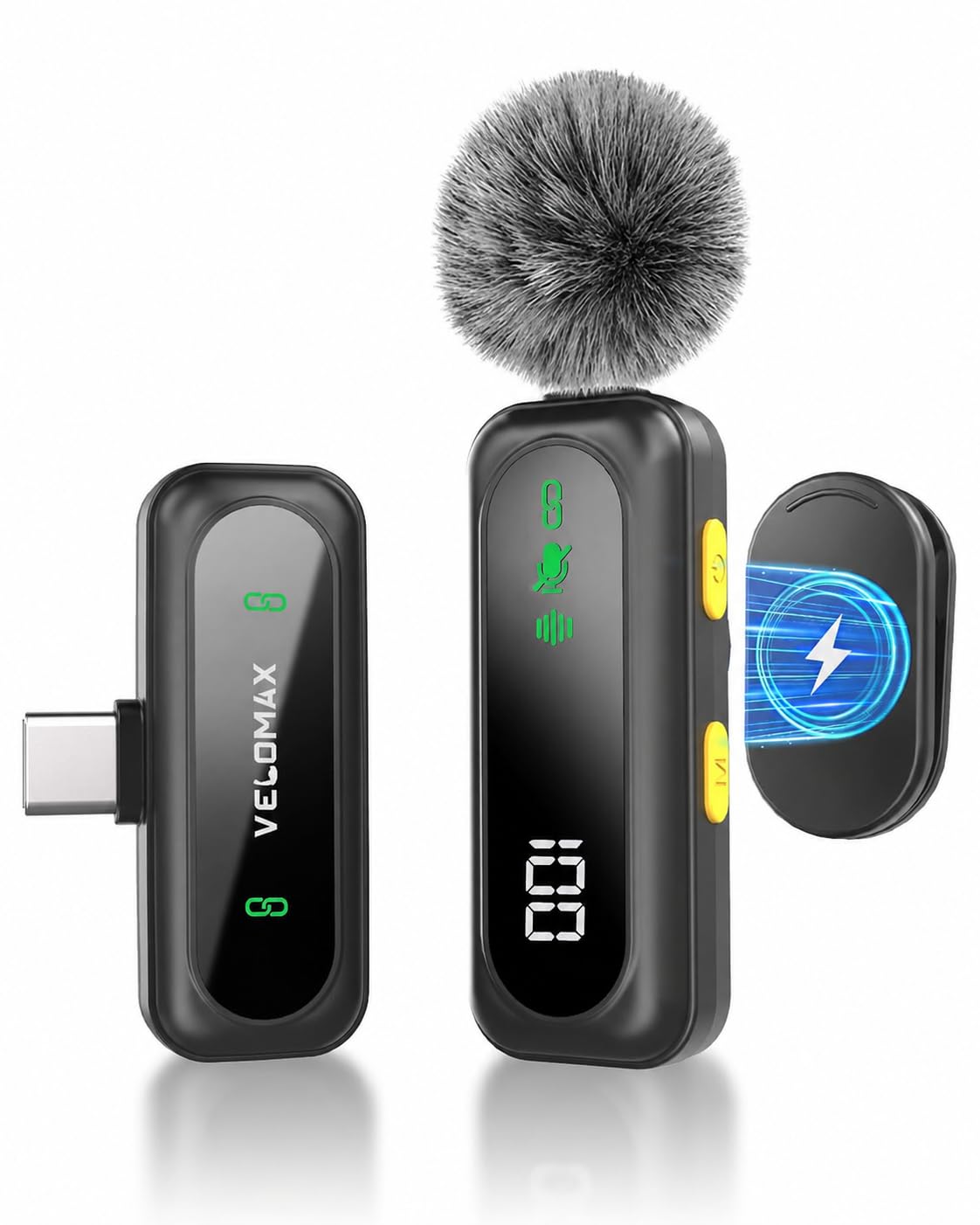 VELOMAX Mic for YouTube Wireless, Wireless Mic for YouTube, Wireless Microphone Mic with Noise Reduction, Clip-On Wireless Microphone with LED Indicator & Battery Display for Video Recording(Single)-image-13