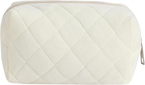 LYDZTION Bolsa de maquillaje de felpa para mujer, bolsa de cosméticos con cremallera, grande, color sólido, bolsa de aseo de viaje, bolsa de aseo de