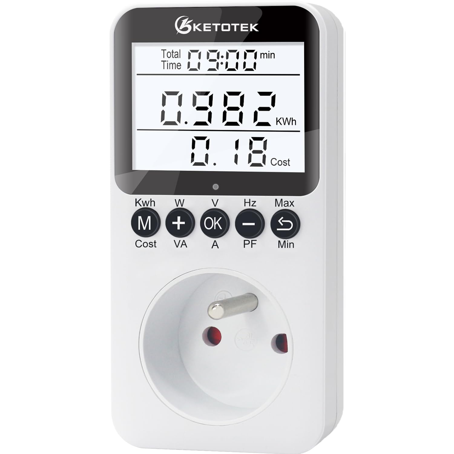 KETOTEK miernik zużycia prądu, watomierz z podświetleniem LCD, licznik zużycia energii, miernik kosztów energii, Miernik prądu z zabezpieczeniem przed przeciążeniem 3680W