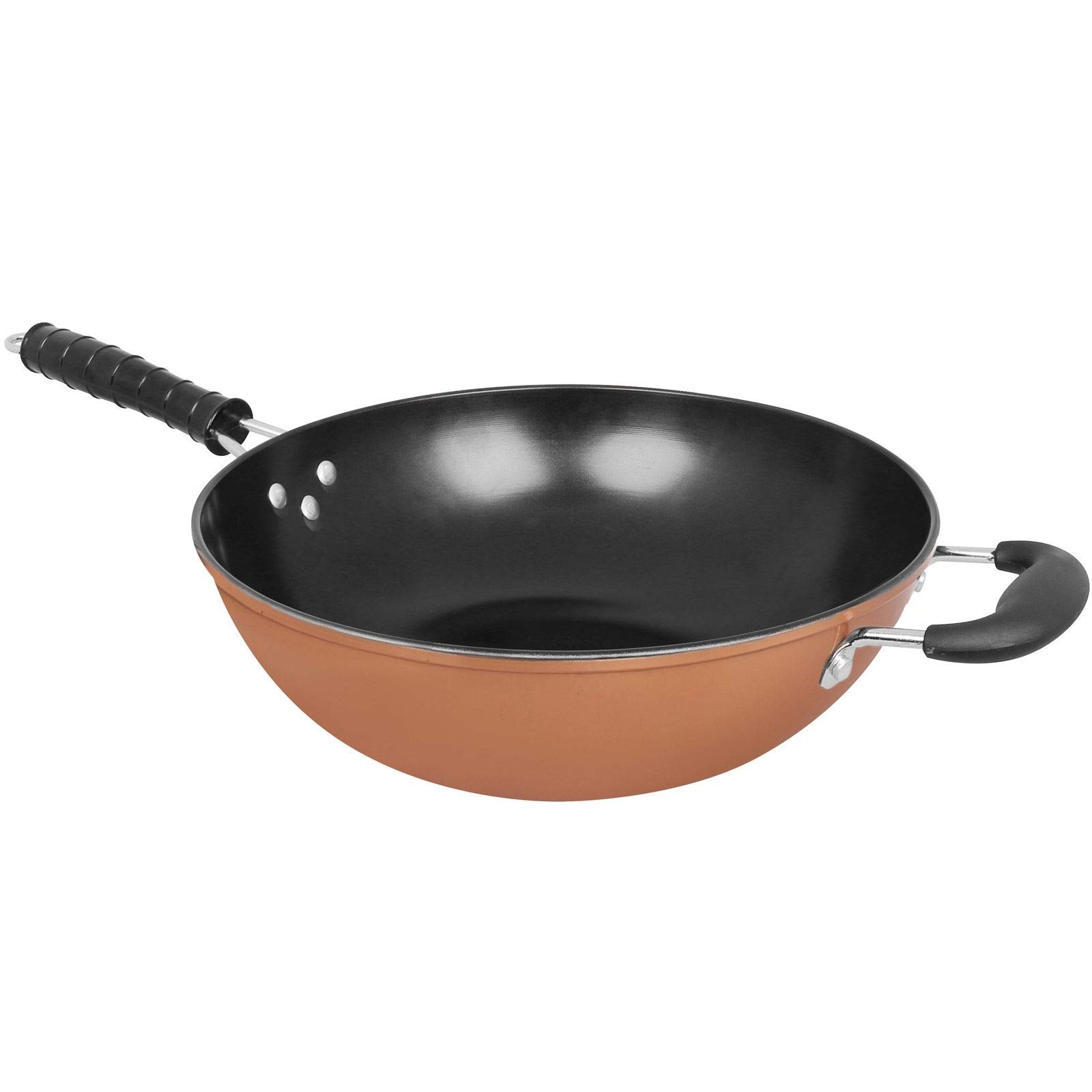 Gr8 Home 30cm Copper Style Non Stick Carbon Steel Wok Stir Fry Pan
