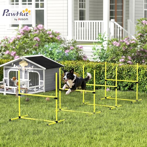 PawHut Agility Set Hunde 4-teiliges höhenverstellbar Agility-Ausrüstung Sprungstangen-Set Steckhürdenset mit 4 Hürden Tragetasche Koordinationstraining Sprungstangen-Set für Spiele Training