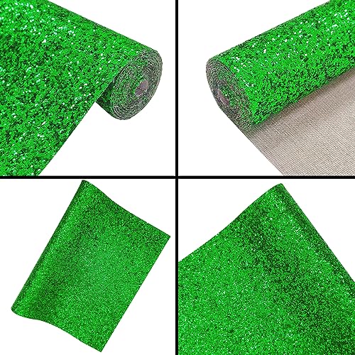 sparkly green chunky glitter fabric roll 12 x 52 inch shiny christmas faux leather material for crafts earrings bows 1601335