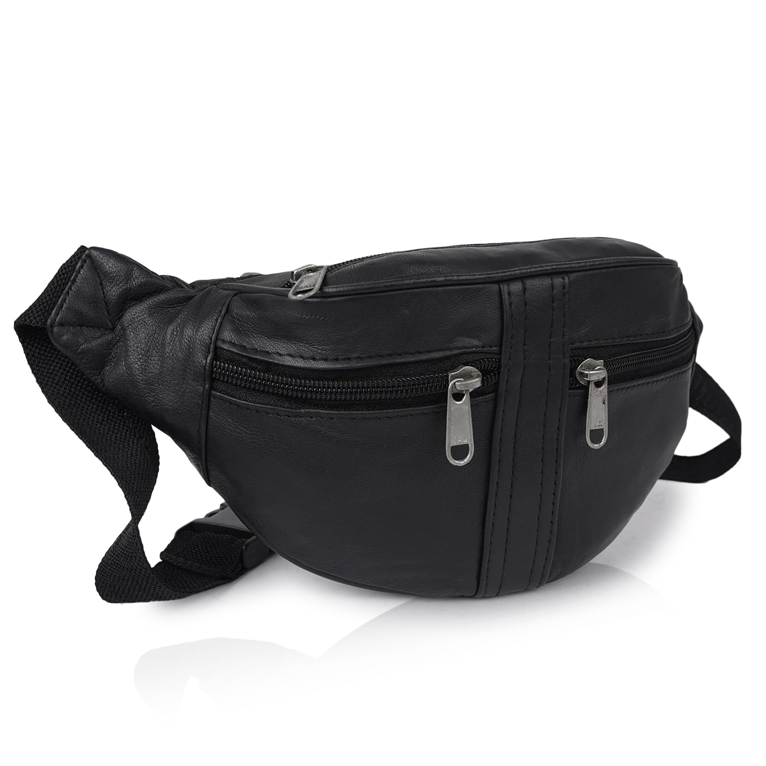 Premium Genuine Leather Waist Bag Casual Design Hiking Pouch Goggle Pocket with Adjustable Straps Fanny Bag (Color - Black)