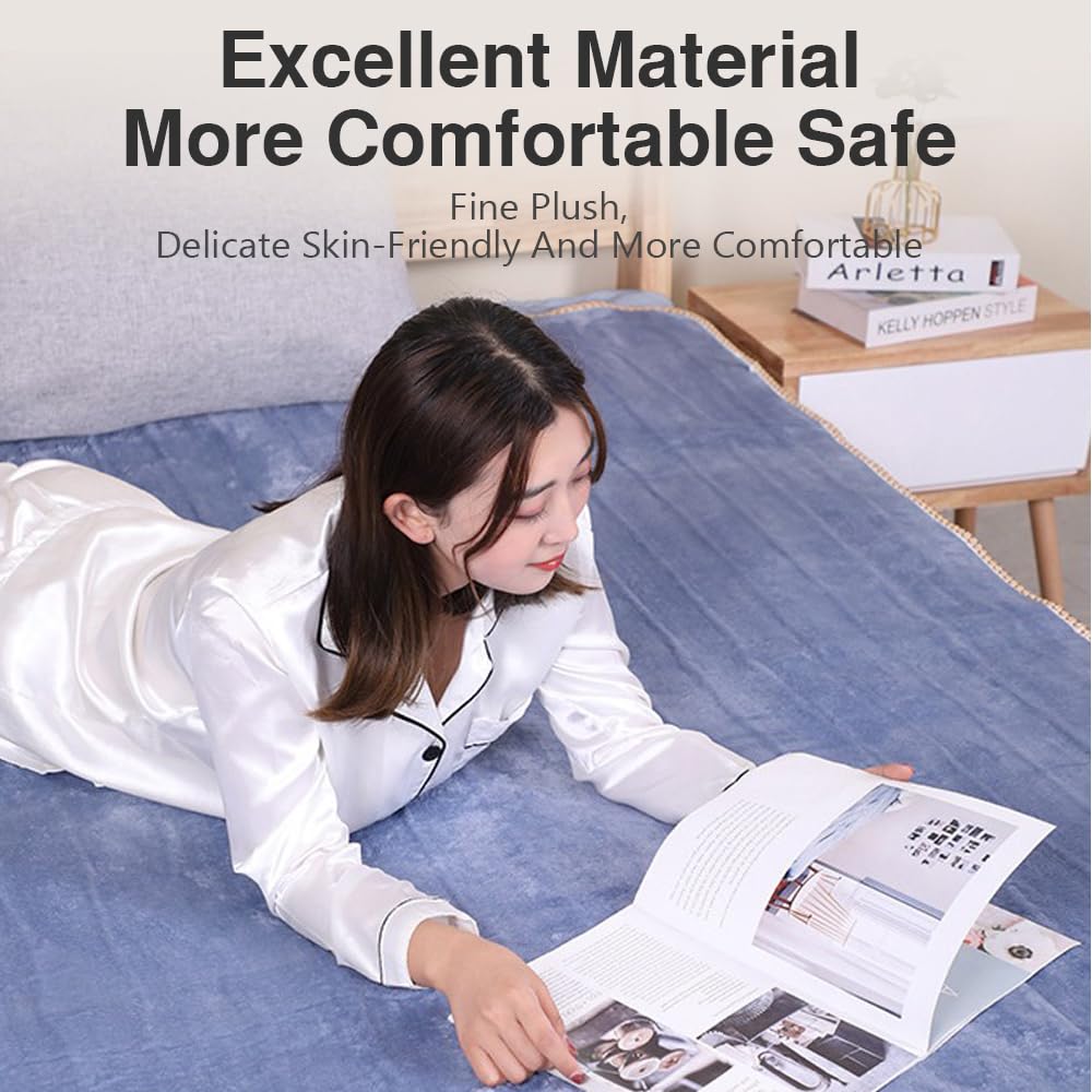 Generico Scialle Riscaldato Elettrico,Coperta Termica Singo Coperta elettrica da 220 V con Interruttore Intelligente, termocoperta di Sicurezza Spessa, Materasso in Flanella Calda(Blue,90x180cm)