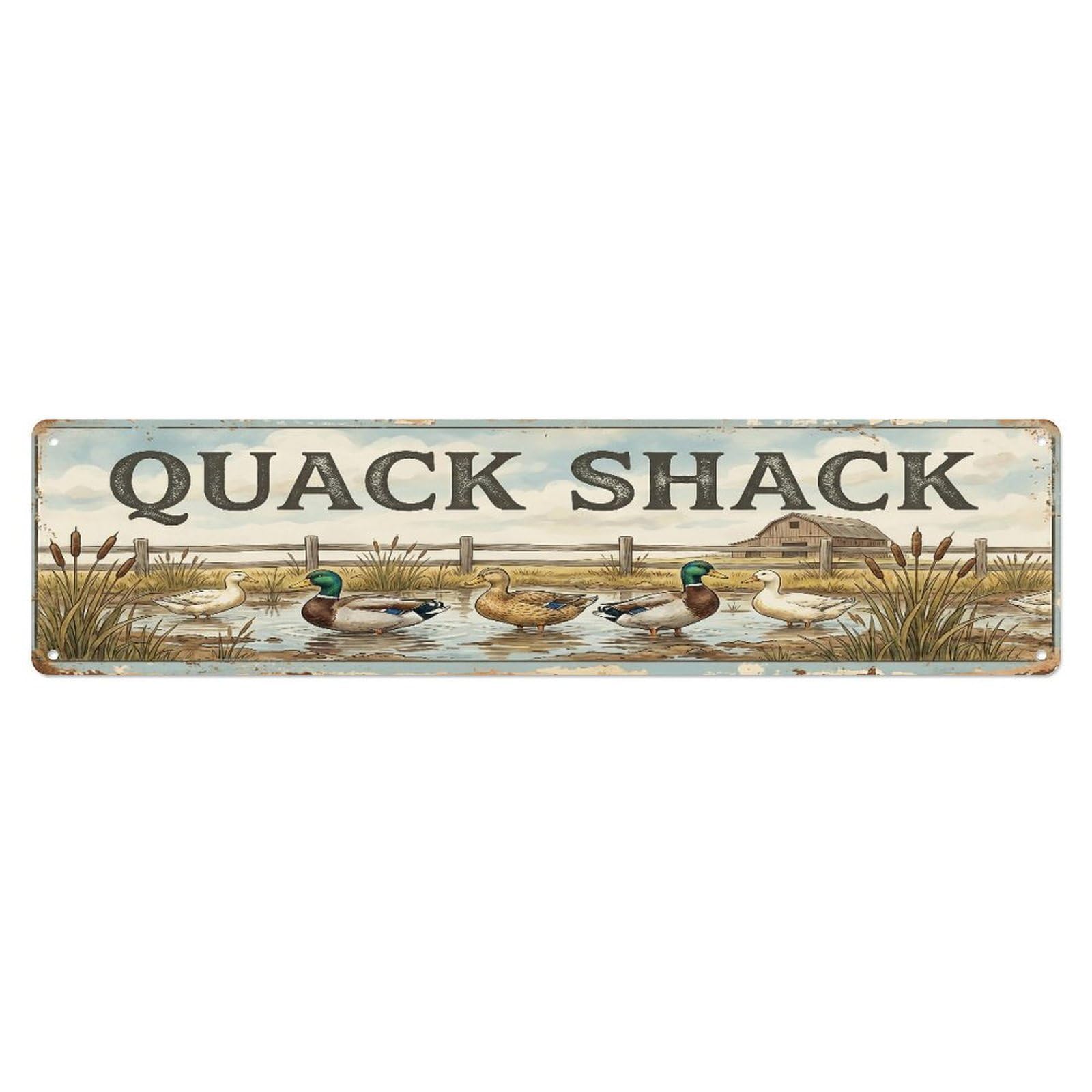 Olhnbad 4X16inch(10X40cm) Vintage Pond Quack Farmhouse Funny Duck Backyard Farm Metal Tin Sign