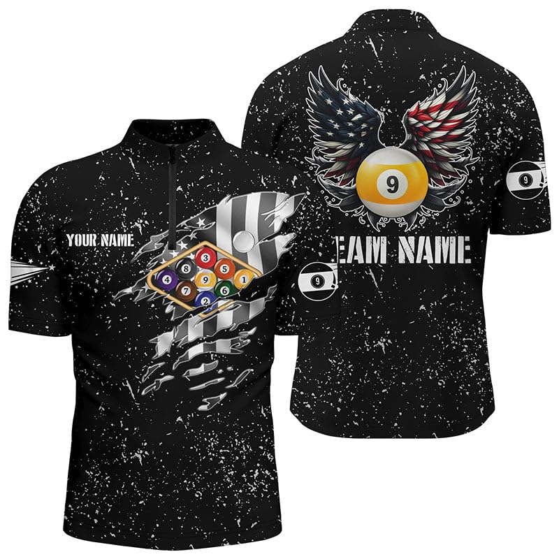 Personalized Us Flag Billiard 3D Quarter-Zip Shirts for Women, Colorful Paint Splash 8 Ball Jerseys