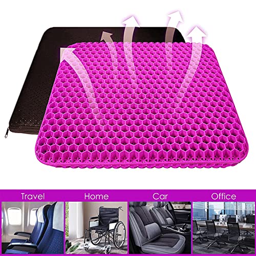 Image of Gel Seat Cushion, Office Seat Cushion Chair Pads for Office Home Car Wheelchair Long Trips - Extra Thick Gel Cushion for Pressure Sores, Tailbone, Back, Sciatica Pain Relief (Extra Thick, Violet)