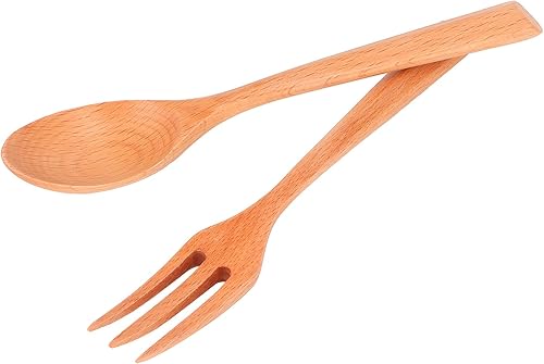 Miniatura 2 de Juego de 2 tenedores y cucharas de madera resistentes al calor, utensilios de cocina duraderos para el hogar, restaurante, oficina (cucharas y